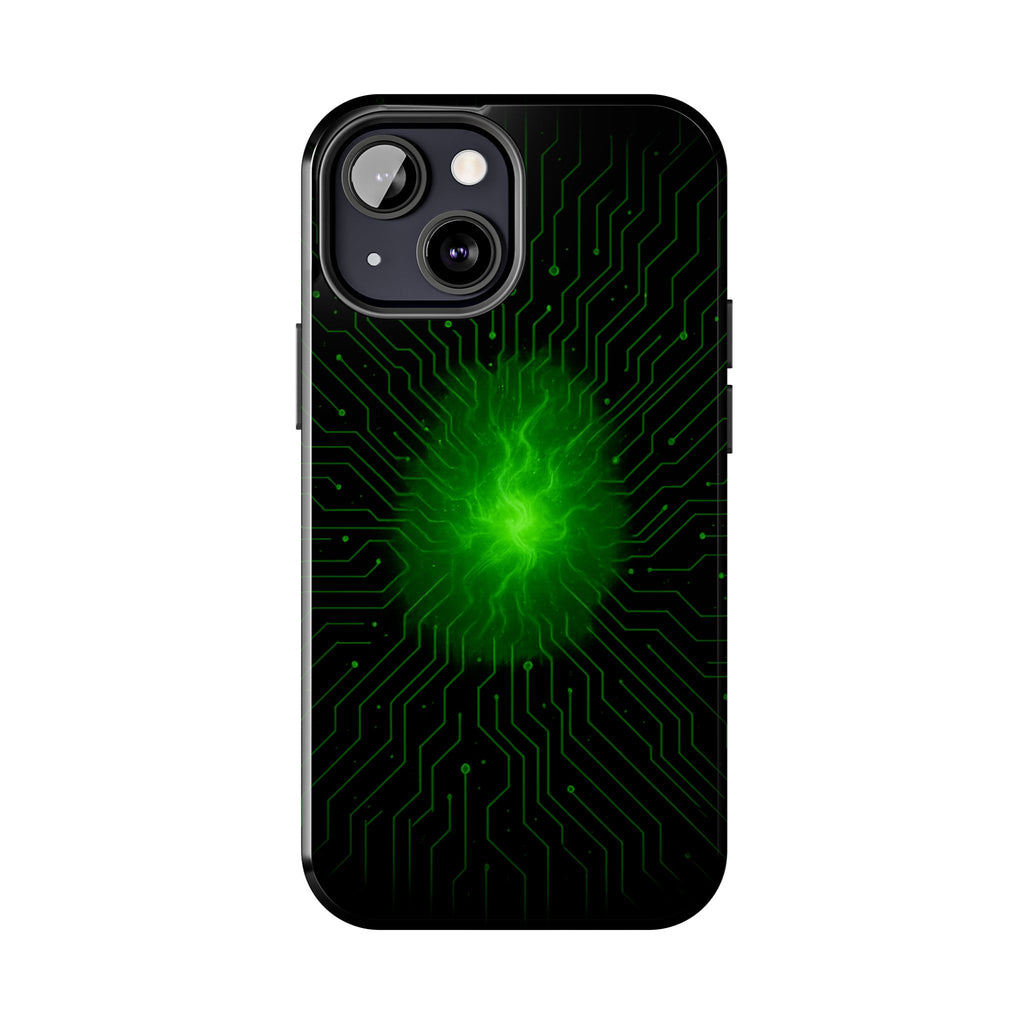 Tough Phone Case — Neon Green Energy Circuit Design