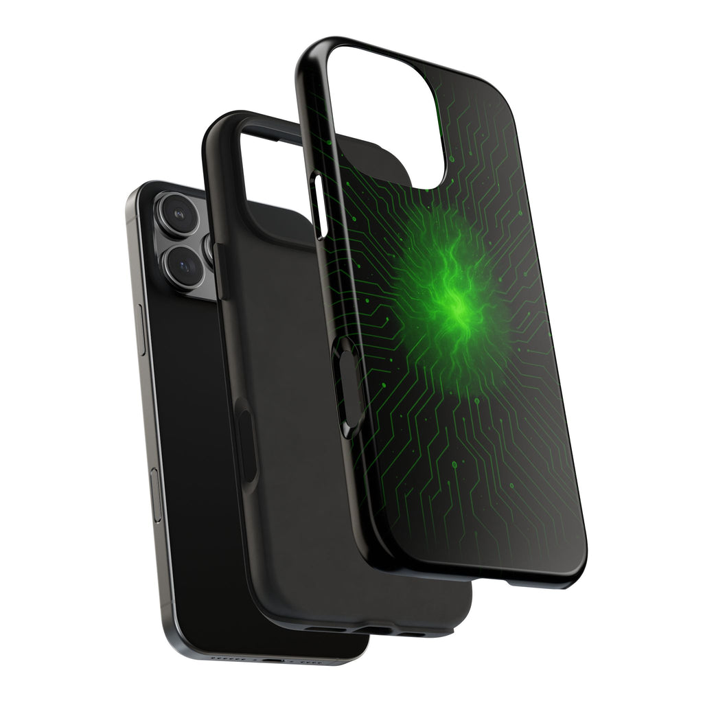 Tough Phone Case — Neon Green Energy Circuit Design