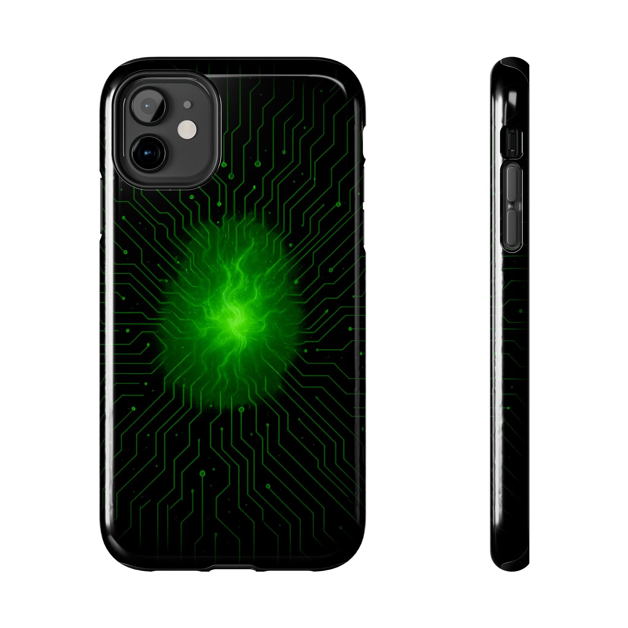 Tough Phone Case — Neon Green Energy Circuit Design