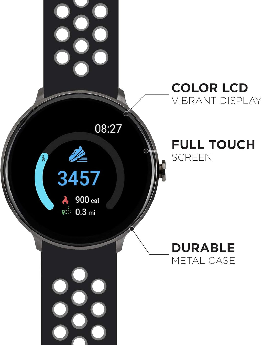 Sport Smartwatch Fitness Tracker Heart Rate Step Counter Sleep Monitor Messages IP68 Swimming Waterproof for Women and Men up to 30 Day Battery Touch Screen Compatible W Android & Ios (43Mm)