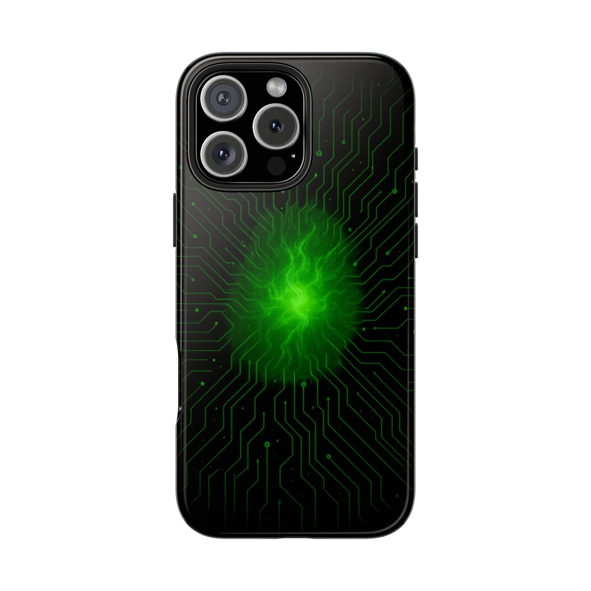 Tough Phone Case — Neon Green Energy Circuit Design