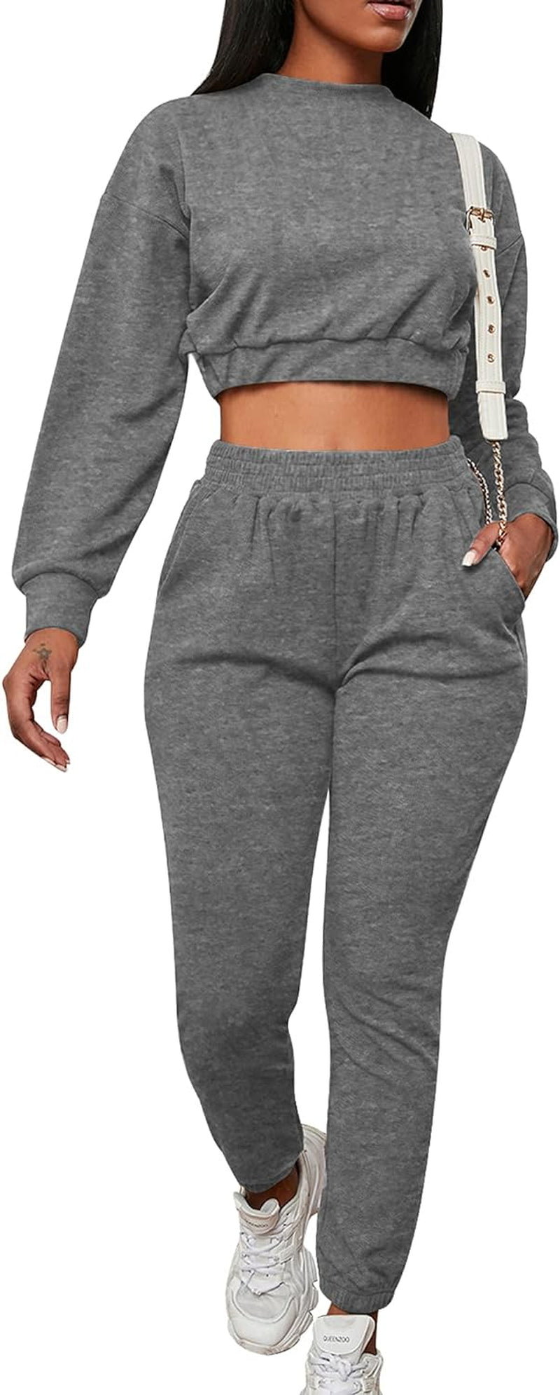BORIFLORS Women'S Workout Track Suit 2 Piece Outfits Long Sleeve Sweatsuits Jogger Pants Set