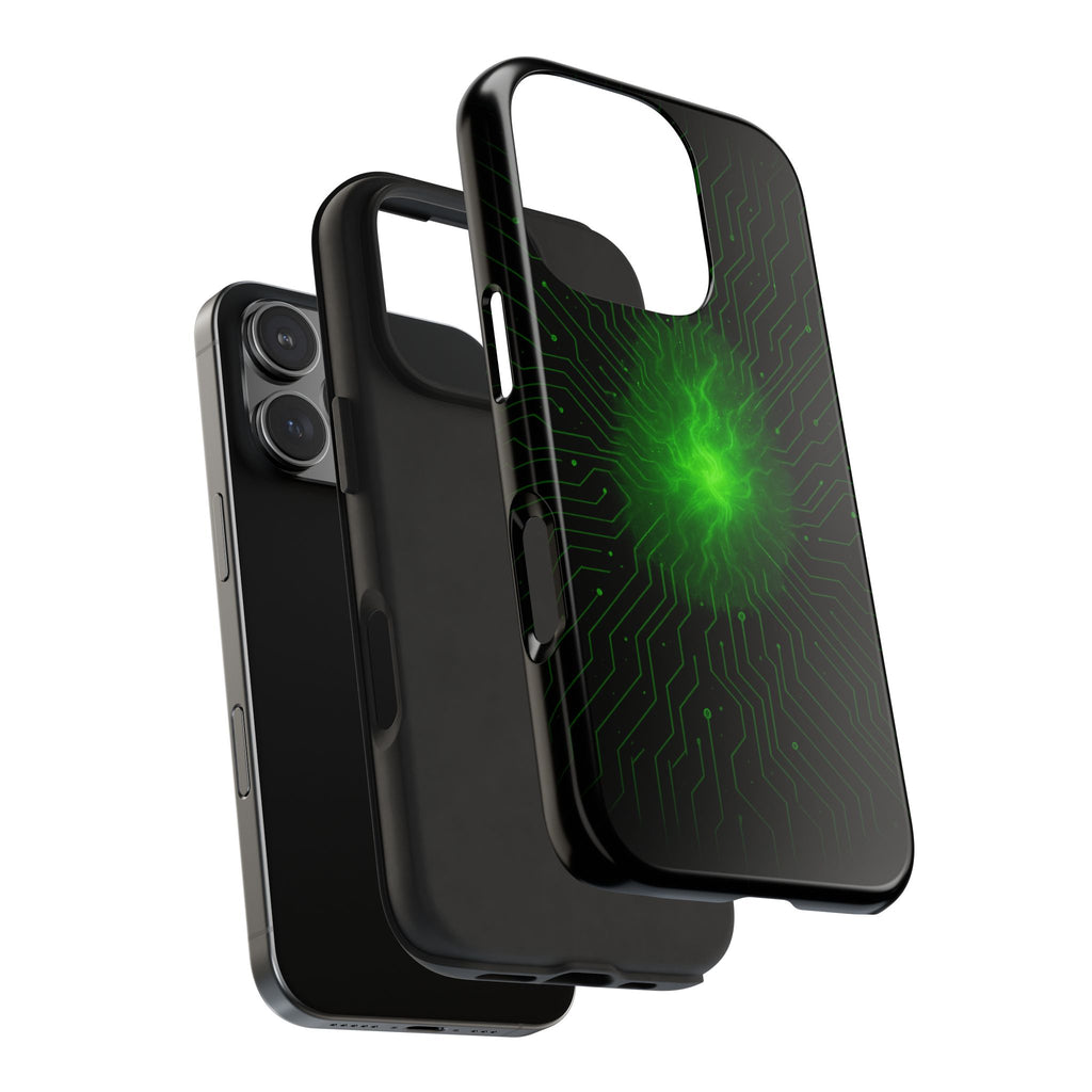 Tough Phone Case — Neon Green Energy Circuit Design