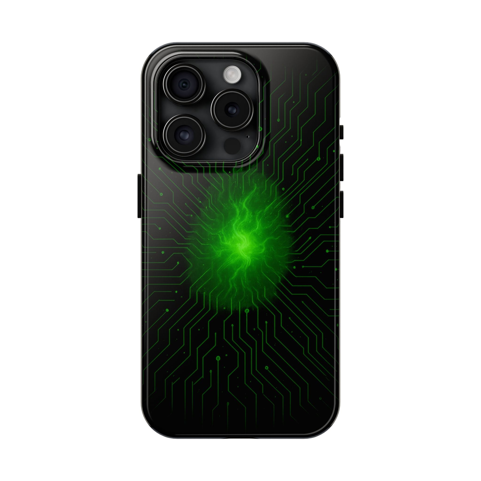 Tough Phone Case — Neon Green Energy Circuit Design