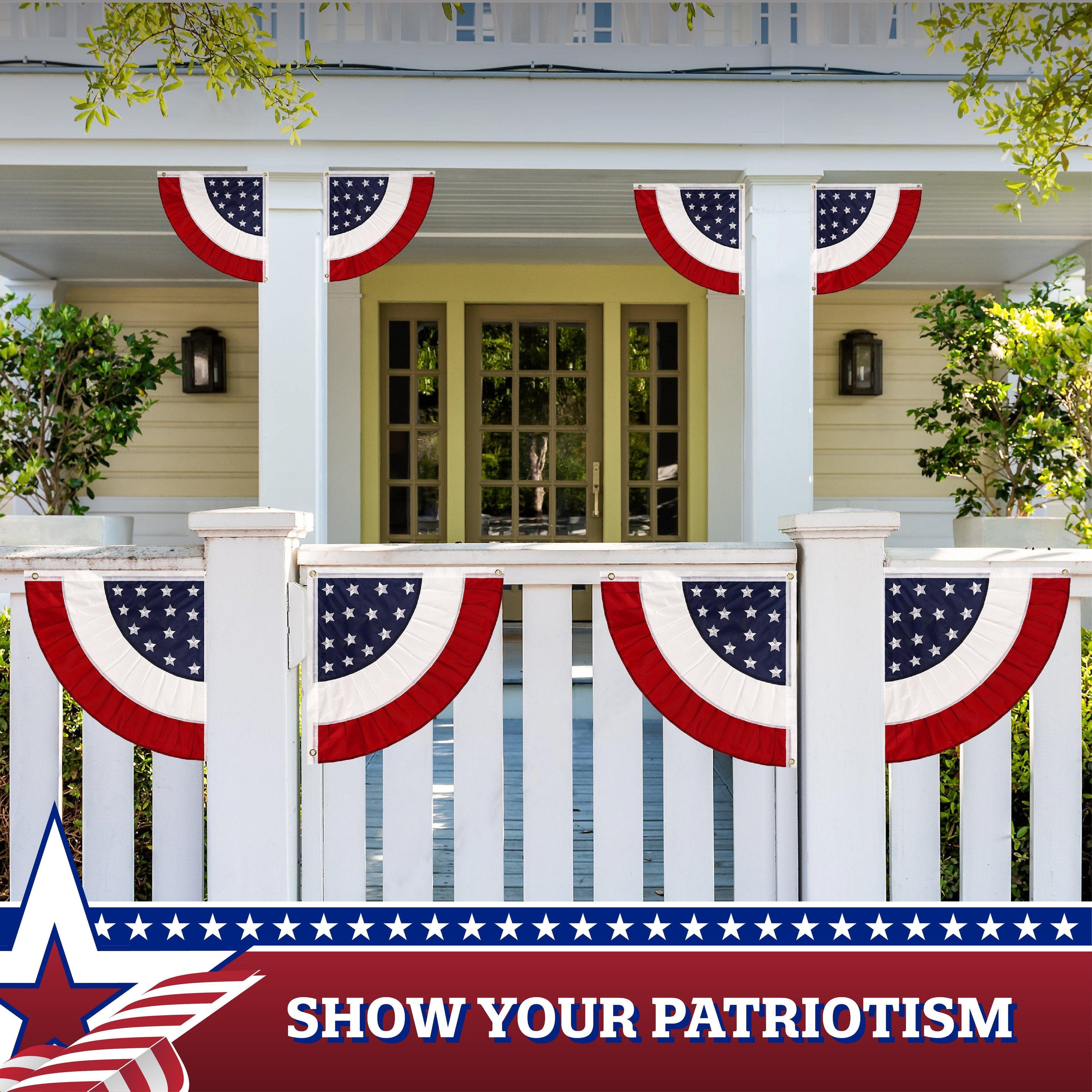 2 Pack: USA Pleated Fan Flag 3X3 Feet Star Center Quarter Circle Embroidered Polyester Stars and Stripes