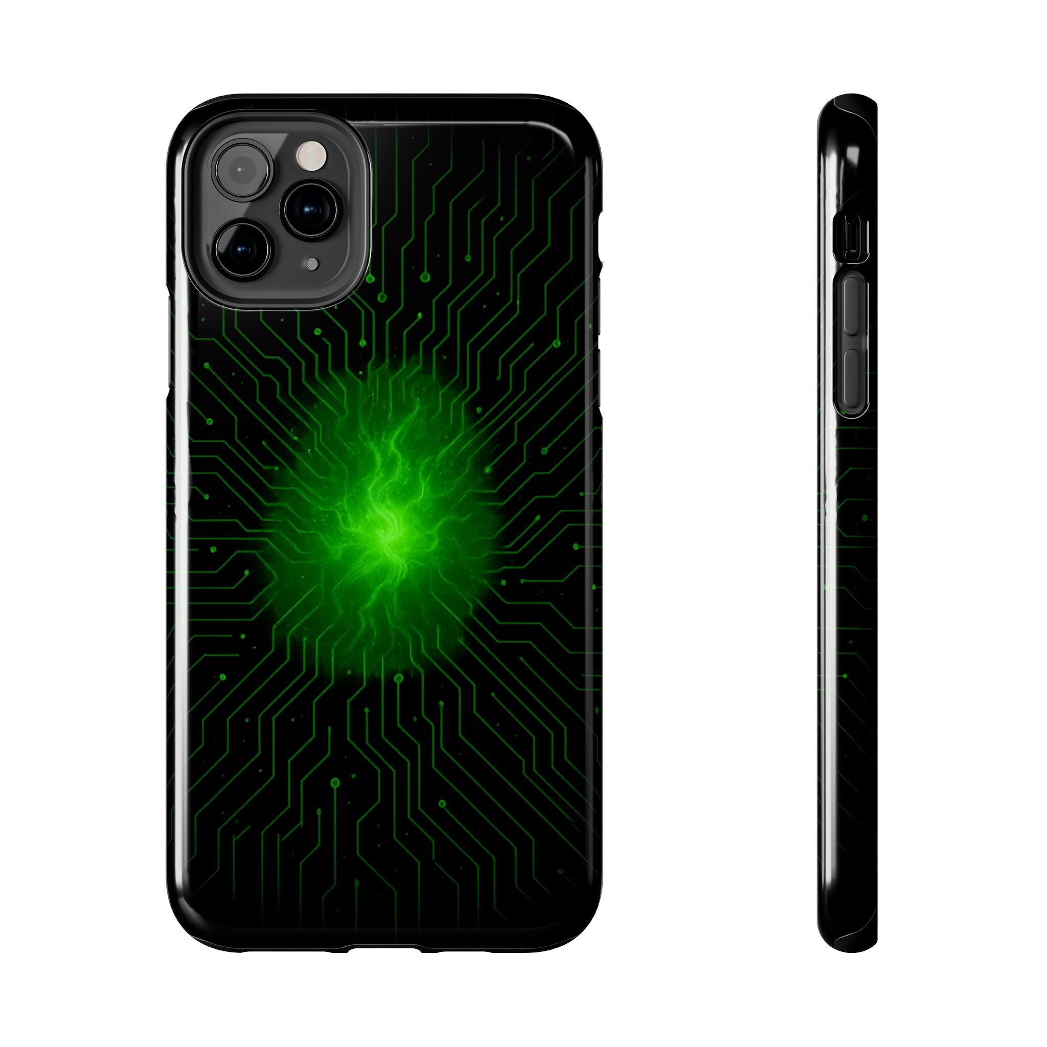 Tough Phone Case — Neon Green Energy Circuit Design