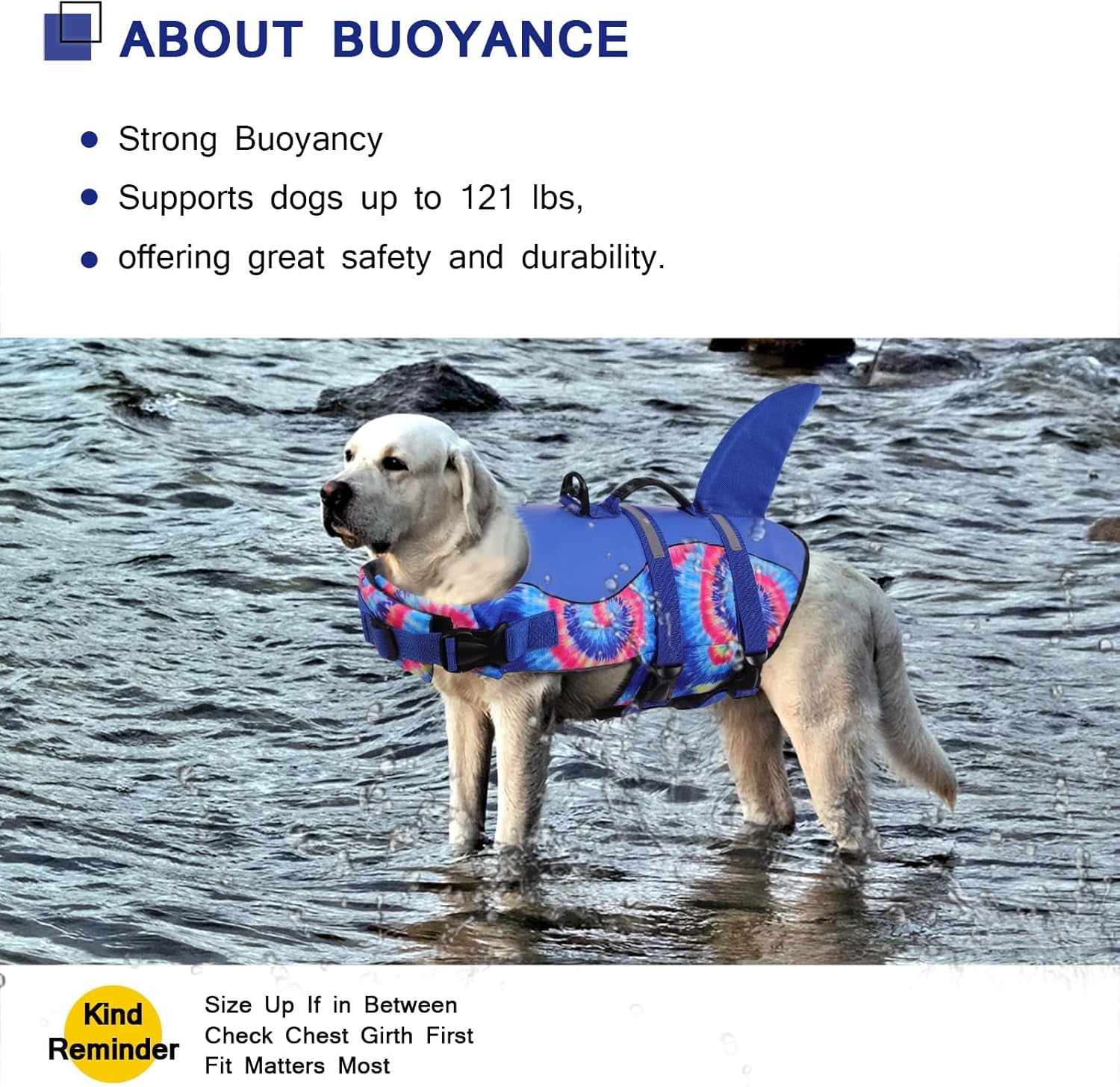 Dog Life Jacket - Pet Safety Vest for Swimming & Boating, Shark Life Jacket with Floatation, Dog Lifesavers Swimsuits for Small Medium Large Dogs (Blue Bandhnu, XL)