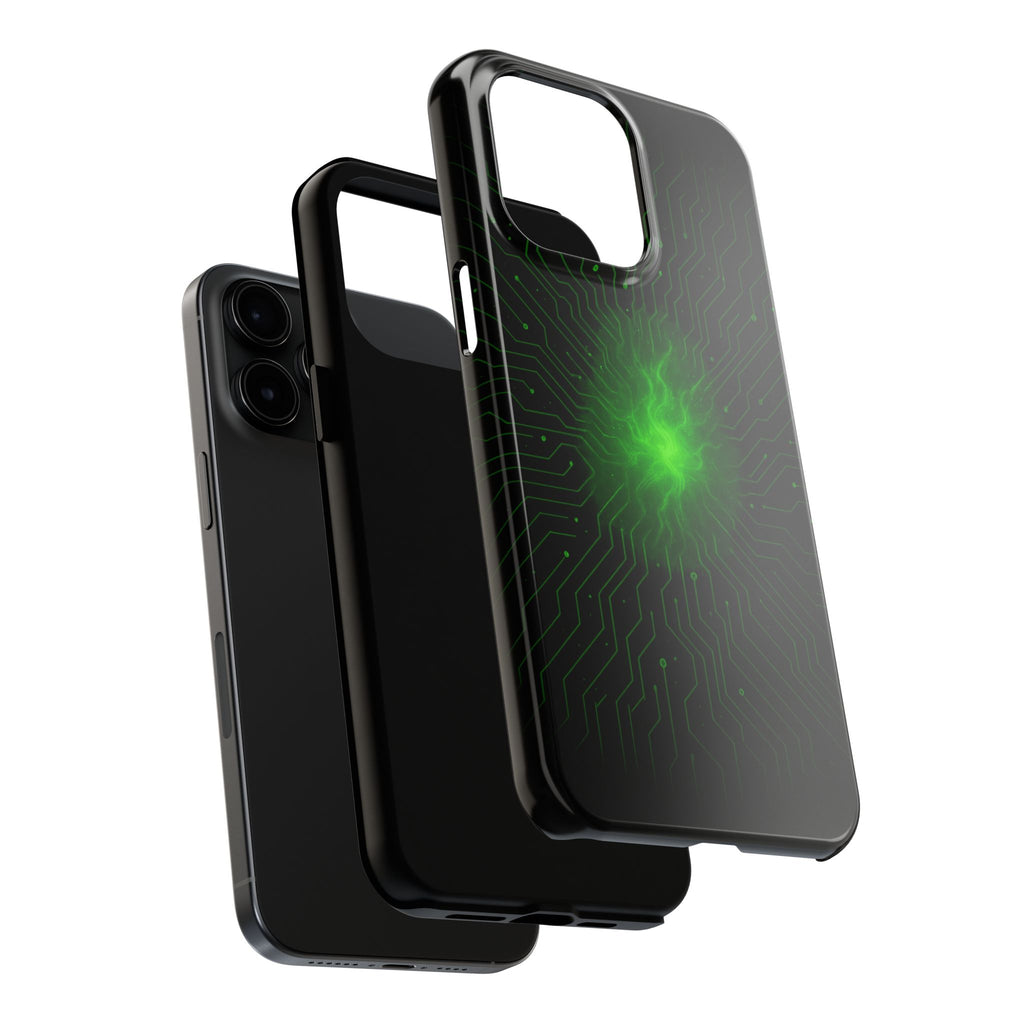 Tough Phone Case — Neon Green Energy Circuit Design