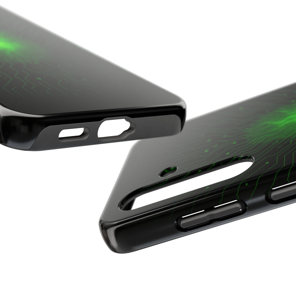 Tough Phone Case — Neon Green Energy Circuit Design
