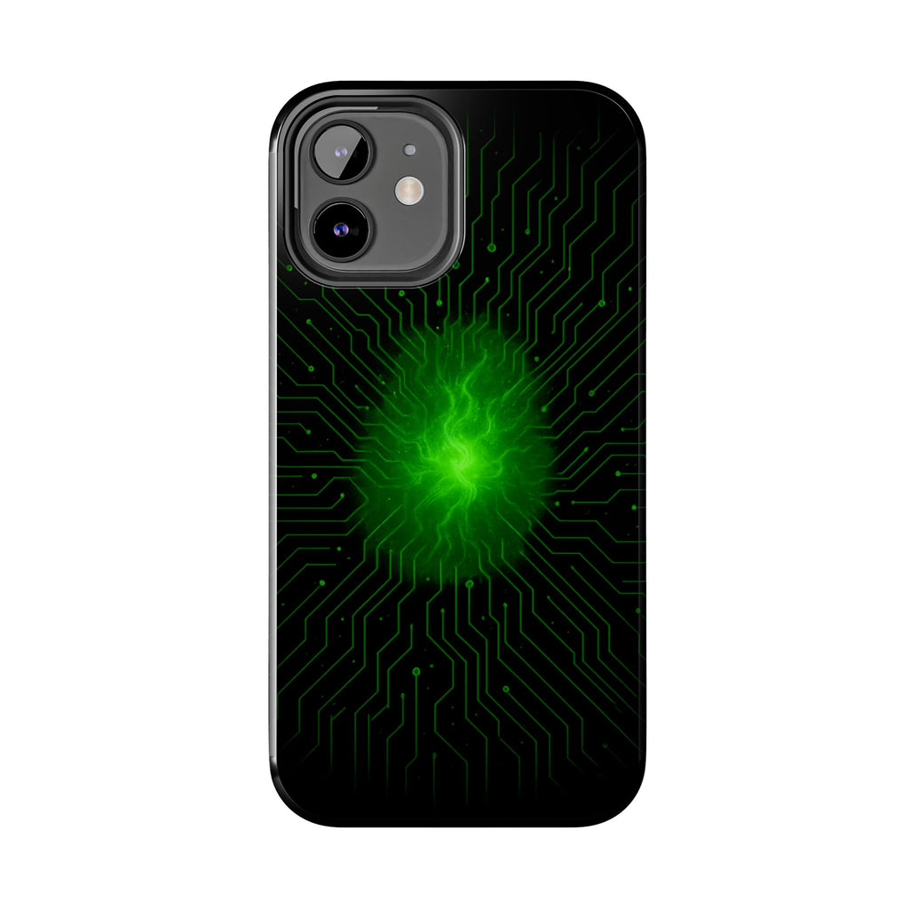 Tough Phone Case — Neon Green Energy Circuit Design