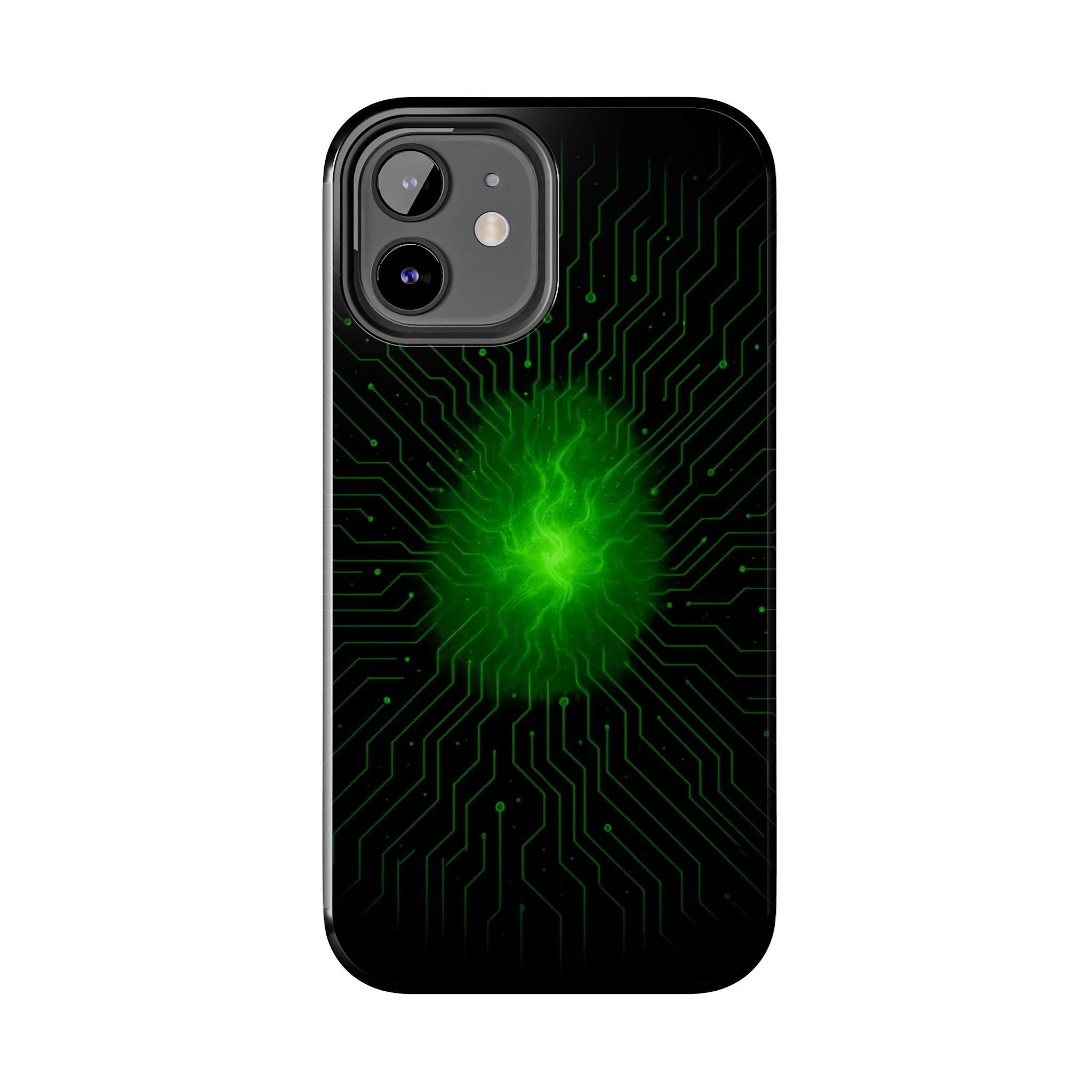 Tough Phone Case — Neon Green Energy Circuit Design