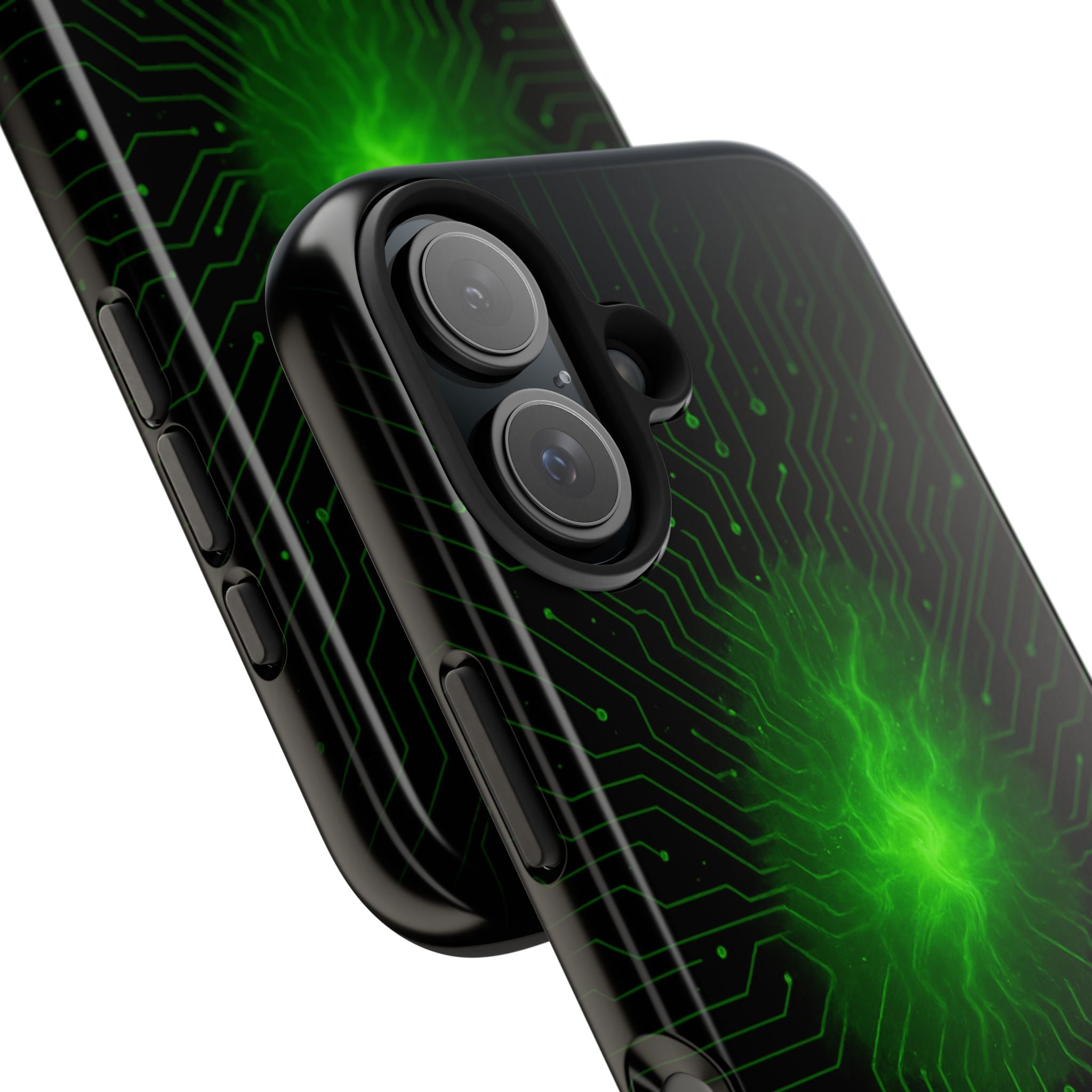 Tough Phone Case — Neon Green Energy Circuit Design