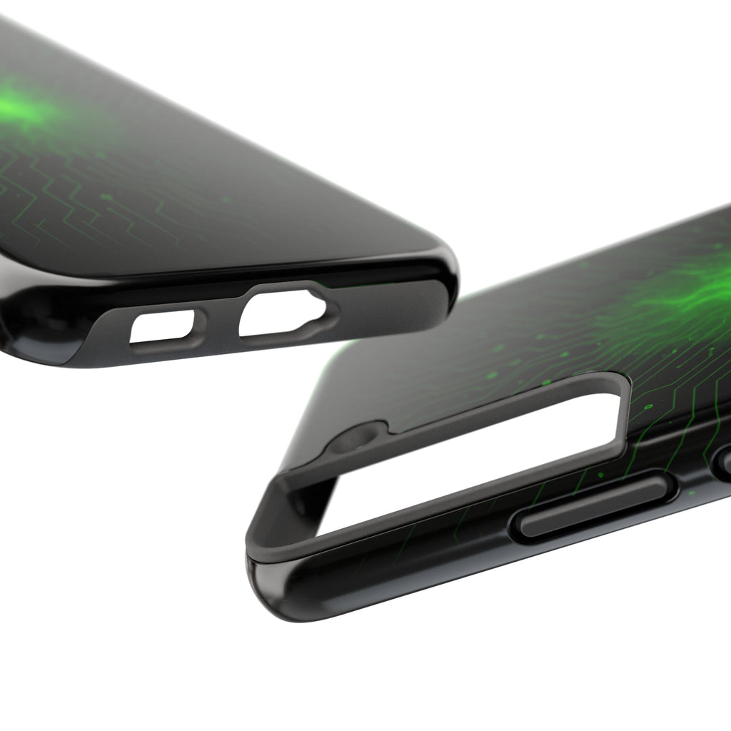Tough Phone Case — Neon Green Energy Circuit Design