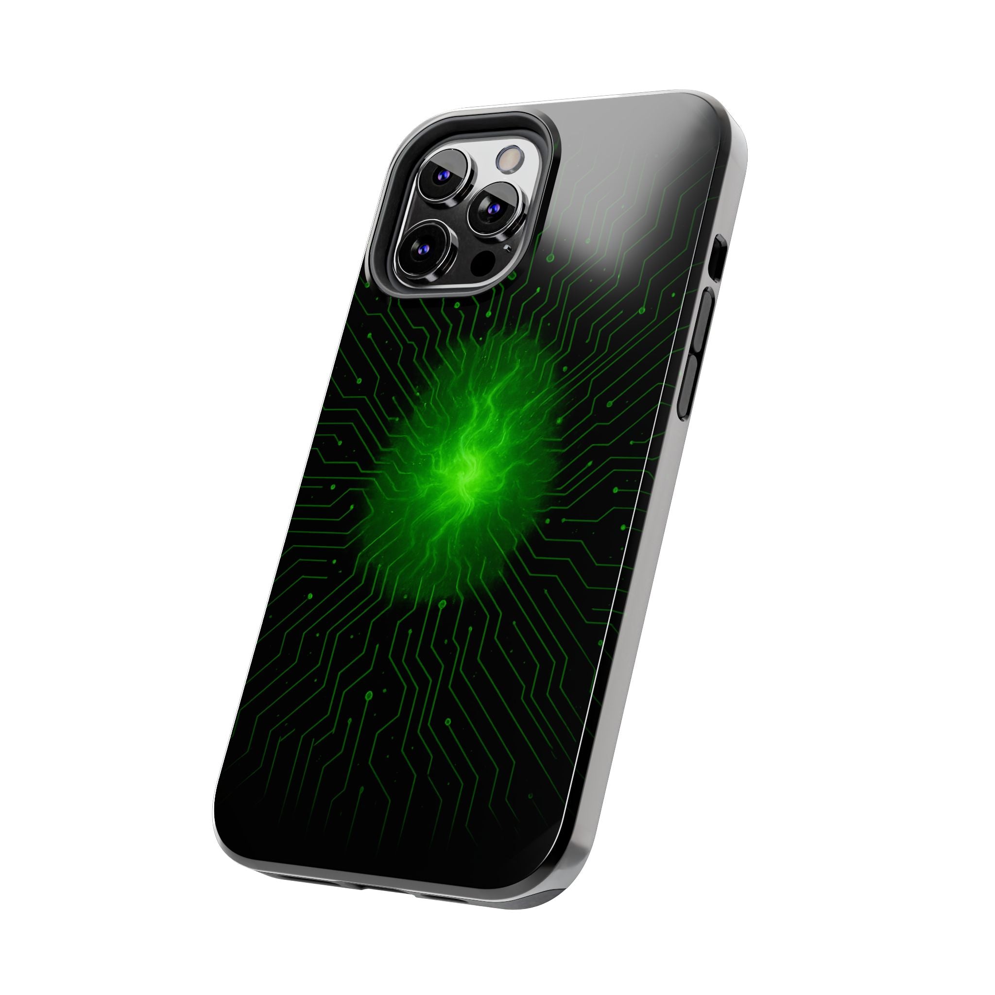 Tough Phone Case — Neon Green Energy Circuit Design