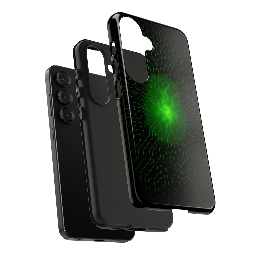 Tough Phone Case — Neon Green Energy Circuit Design