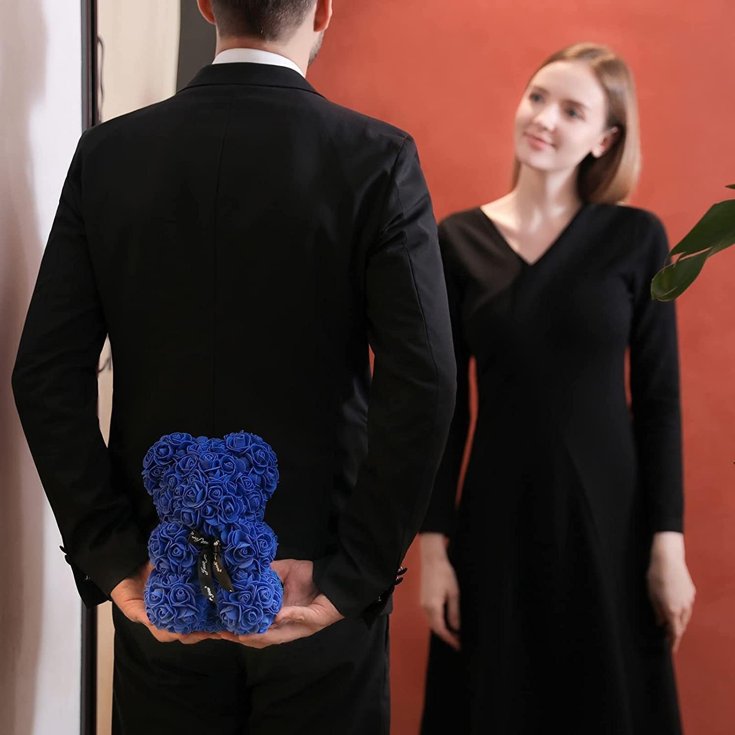 Blue Rose Bear Anniversary Flowers Gift for Her, Anniversary Rose Gifts for Wife Flower Bear, Rose Teddy Bear with Box Lights Necklace Balloon Card, Cute Romantic Love Gifts & Decorations