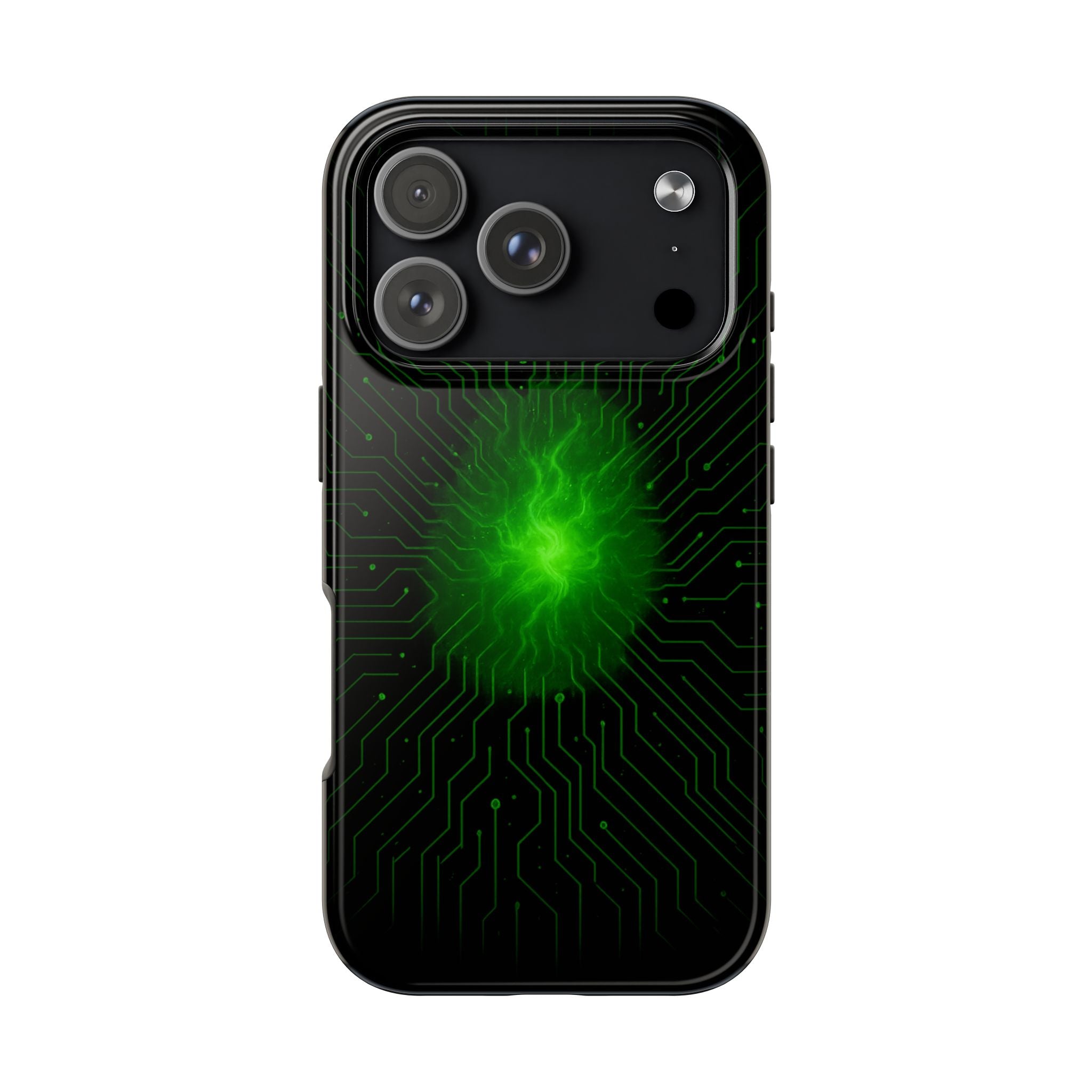 Tough Phone Case — Neon Green Energy Circuit Design