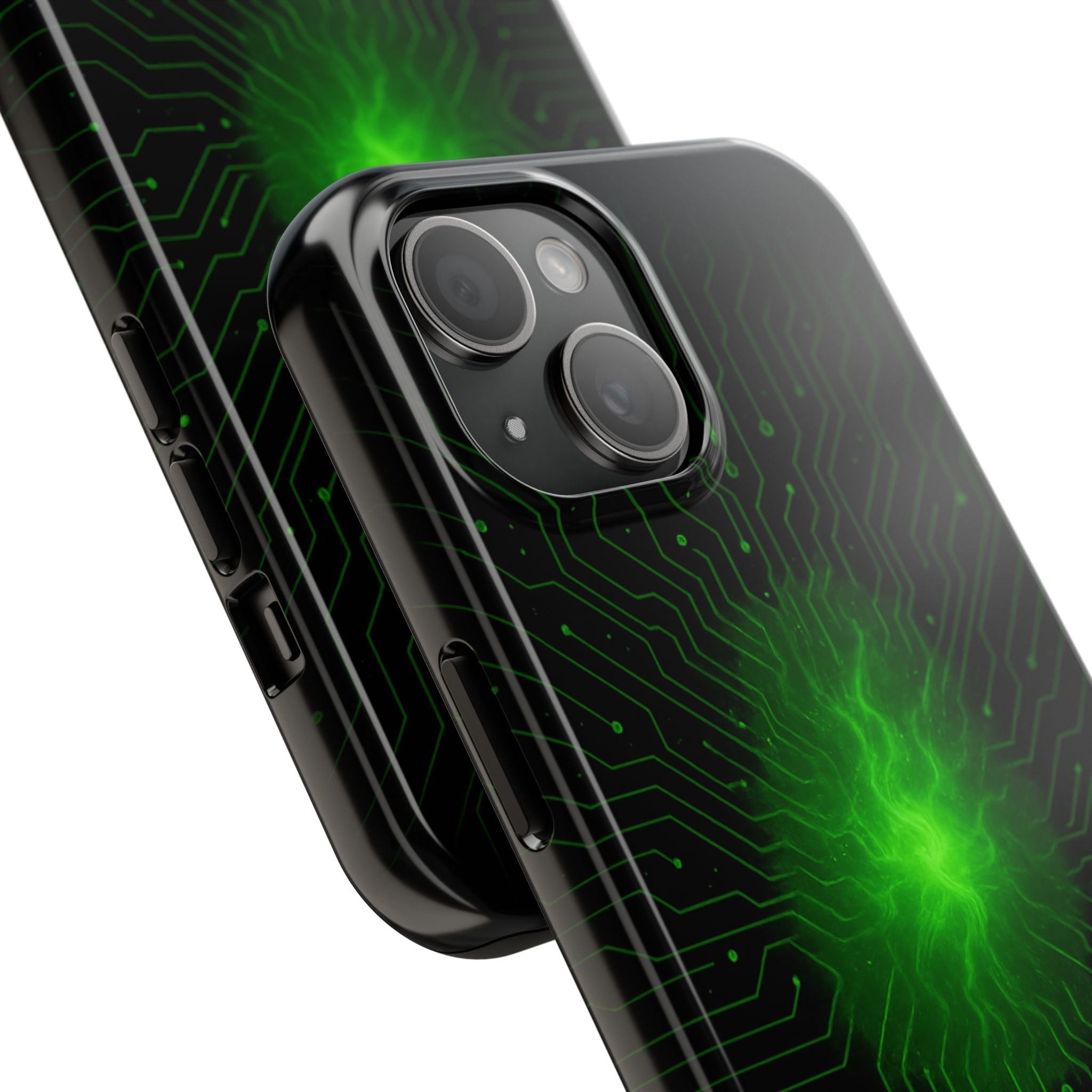 Tough Phone Case — Neon Green Energy Circuit Design