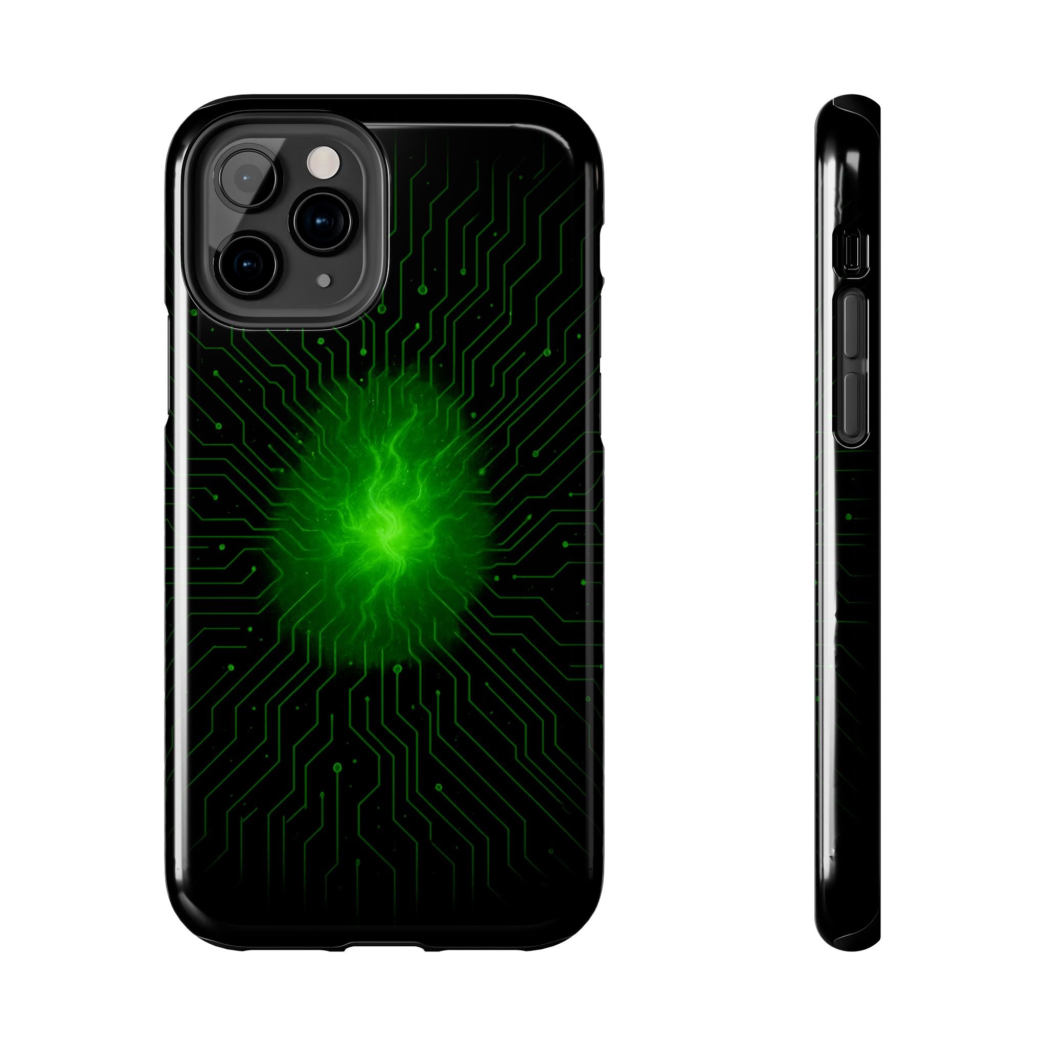 Tough Phone Case — Neon Green Energy Circuit Design