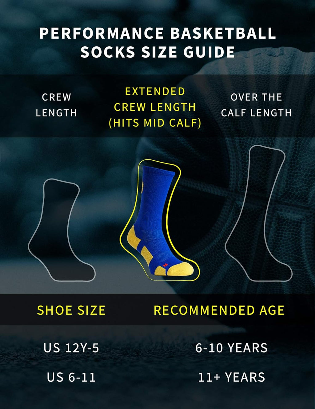 Basketball Socks for Men & Boys Crew Socks with Basketball Arm Sleeve - Made in USA