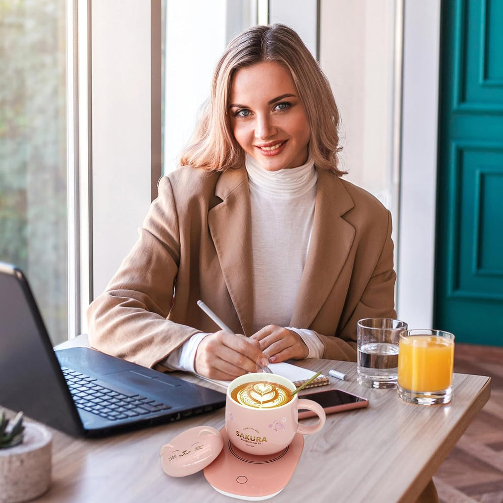 Cute Cat Mug Warmer - Pink Coffee Cup Warmer with Gift Box