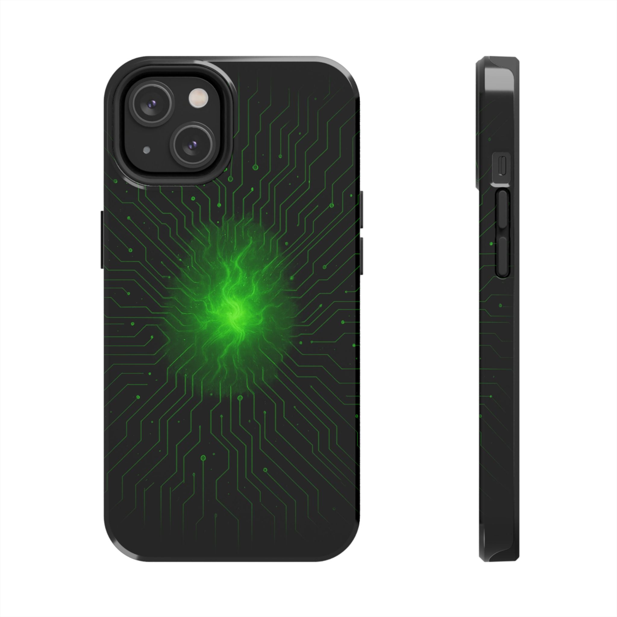 Tough Phone Case — Neon Green Energy Circuit Design