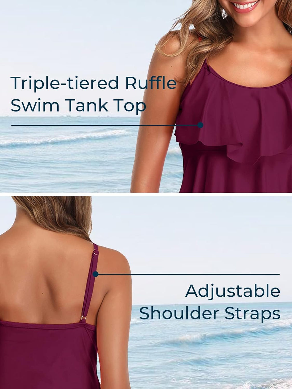 Women 2 Piece Flounce Sunflower Printed Top with Boyshorts Tankini Swimsuits Purple L