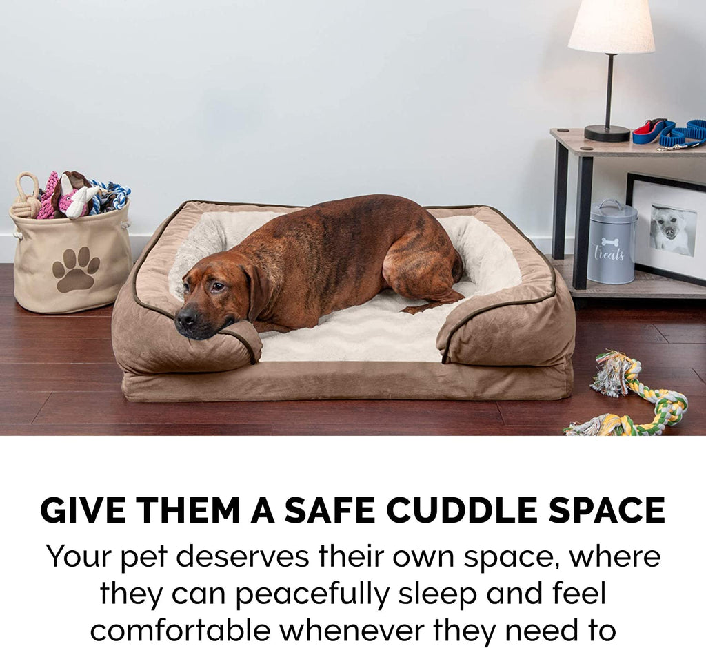 Memory Foam Dog Bed for Small Dogs W/ Removable Bolsters & Washable Cover, for Dogs up to 20 Lbs - Plush & Velvet Waves Perfect Comfort Sofa - Brownstone, Small