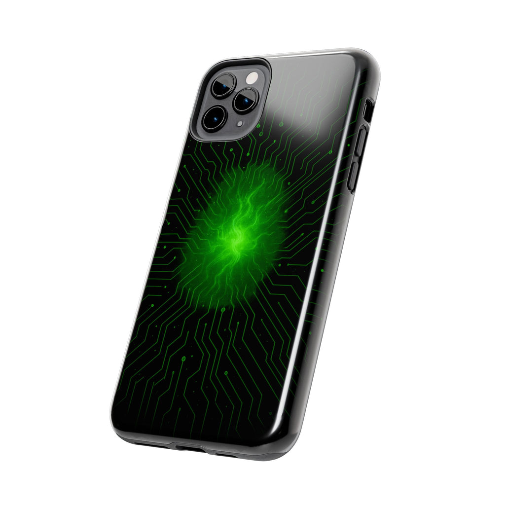 Tough Phone Case — Neon Green Energy Circuit Design