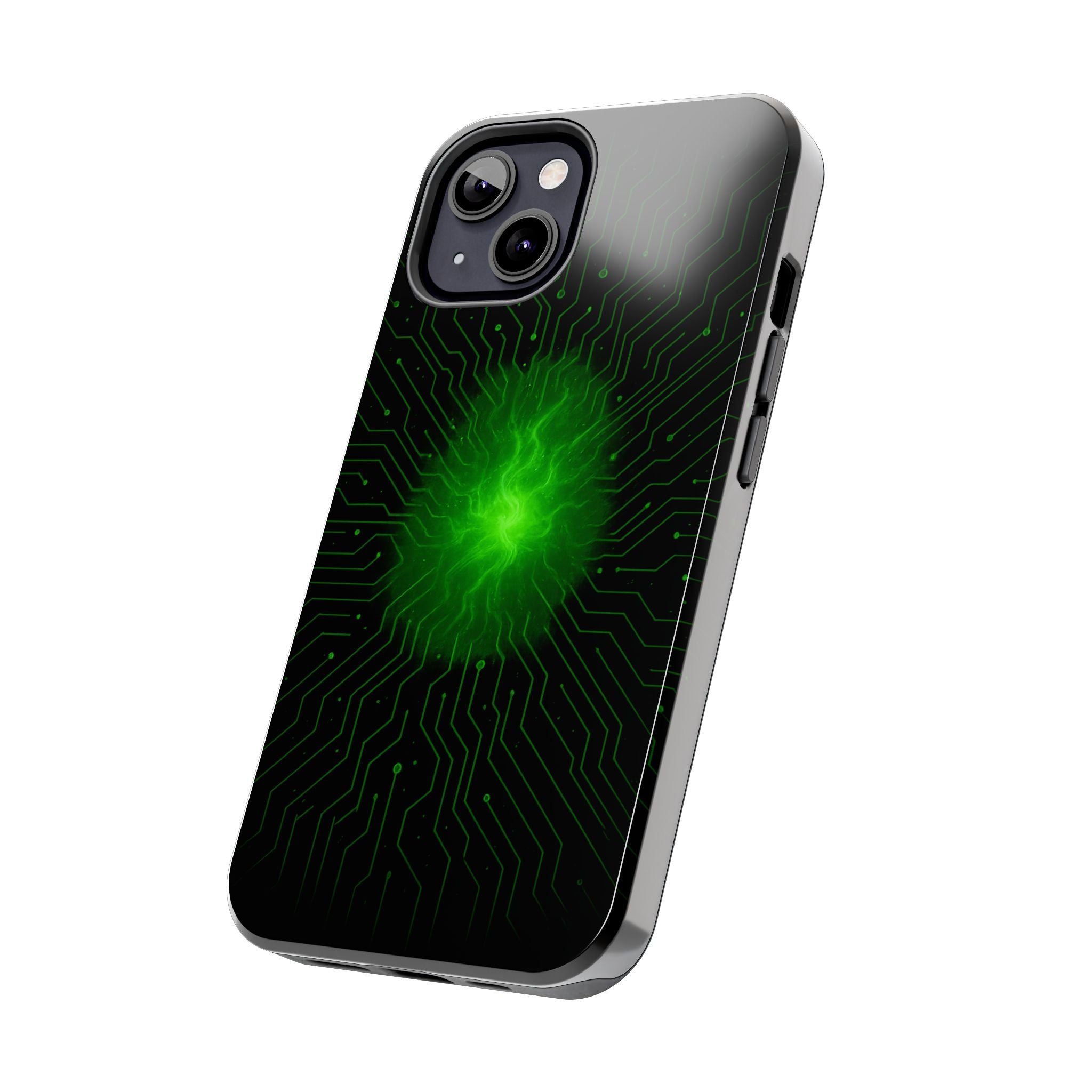 Tough Phone Case — Neon Green Energy Circuit Design