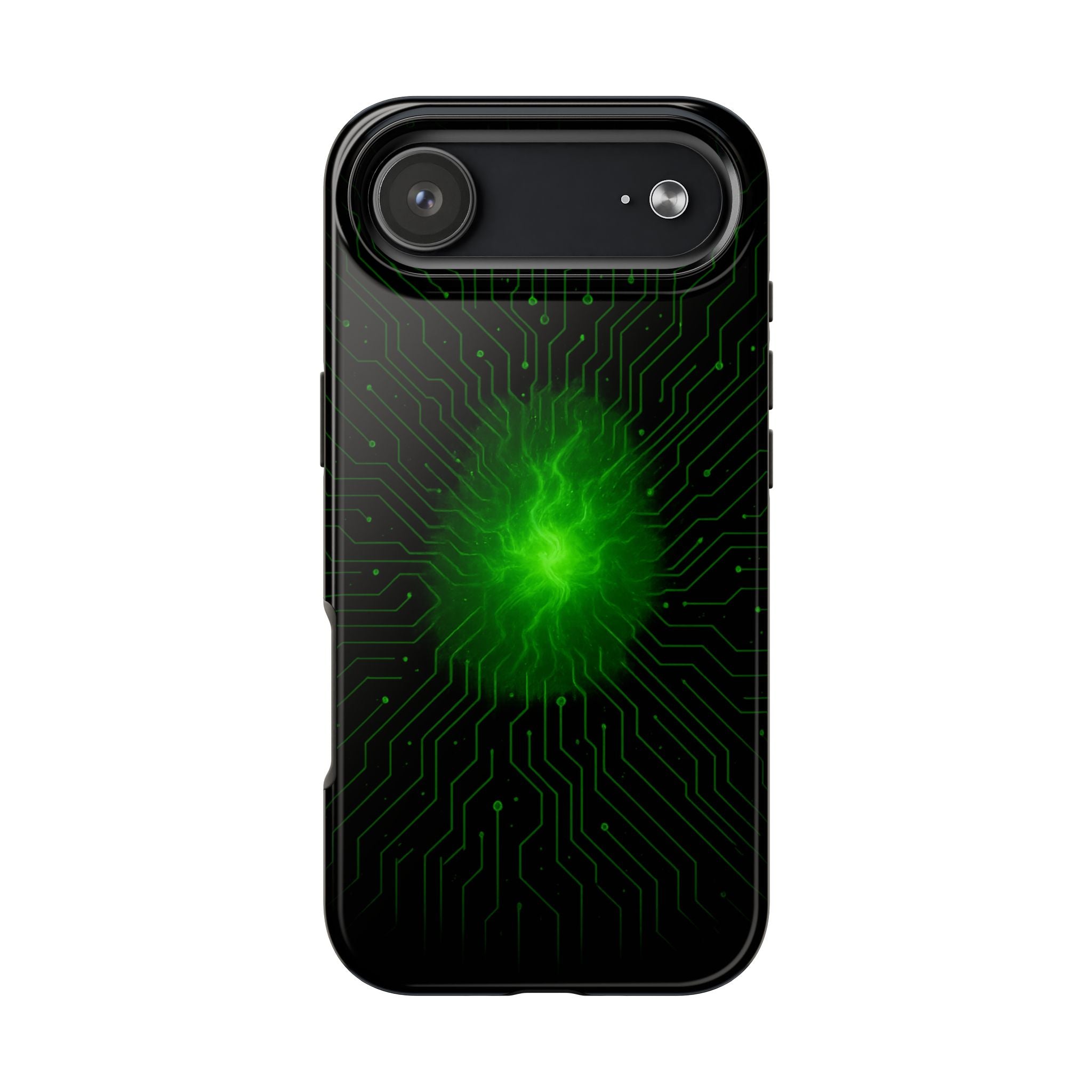 Tough Phone Case — Neon Green Energy Circuit Design