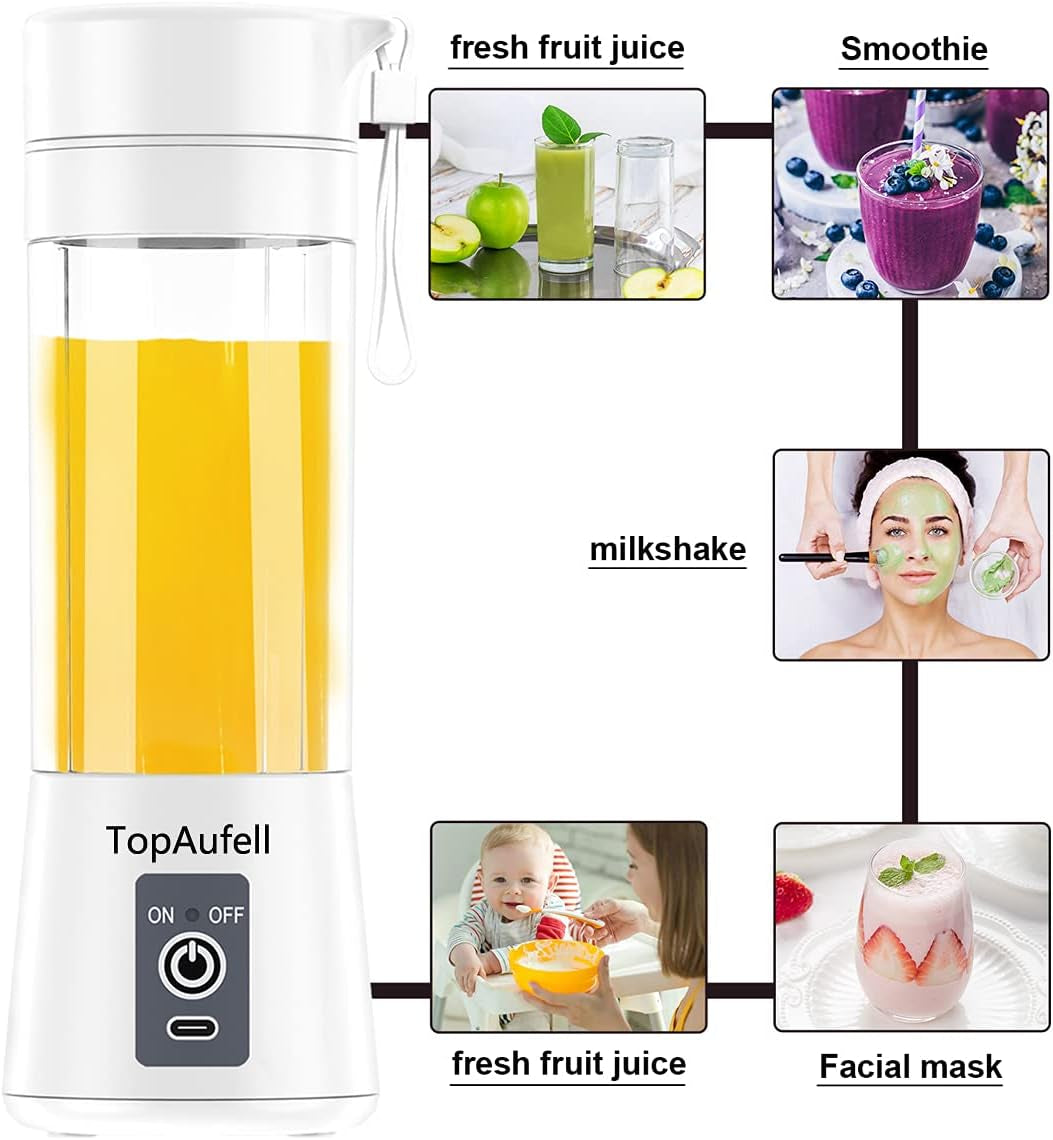 Portable Blender,Mini Blender for Shakes and Smoothies,Six Blades in 3D for Superb Mixing,Personal Size Blender with Powerful Motor 2000Mah Rechargeable Battery for Home, Travel, Office