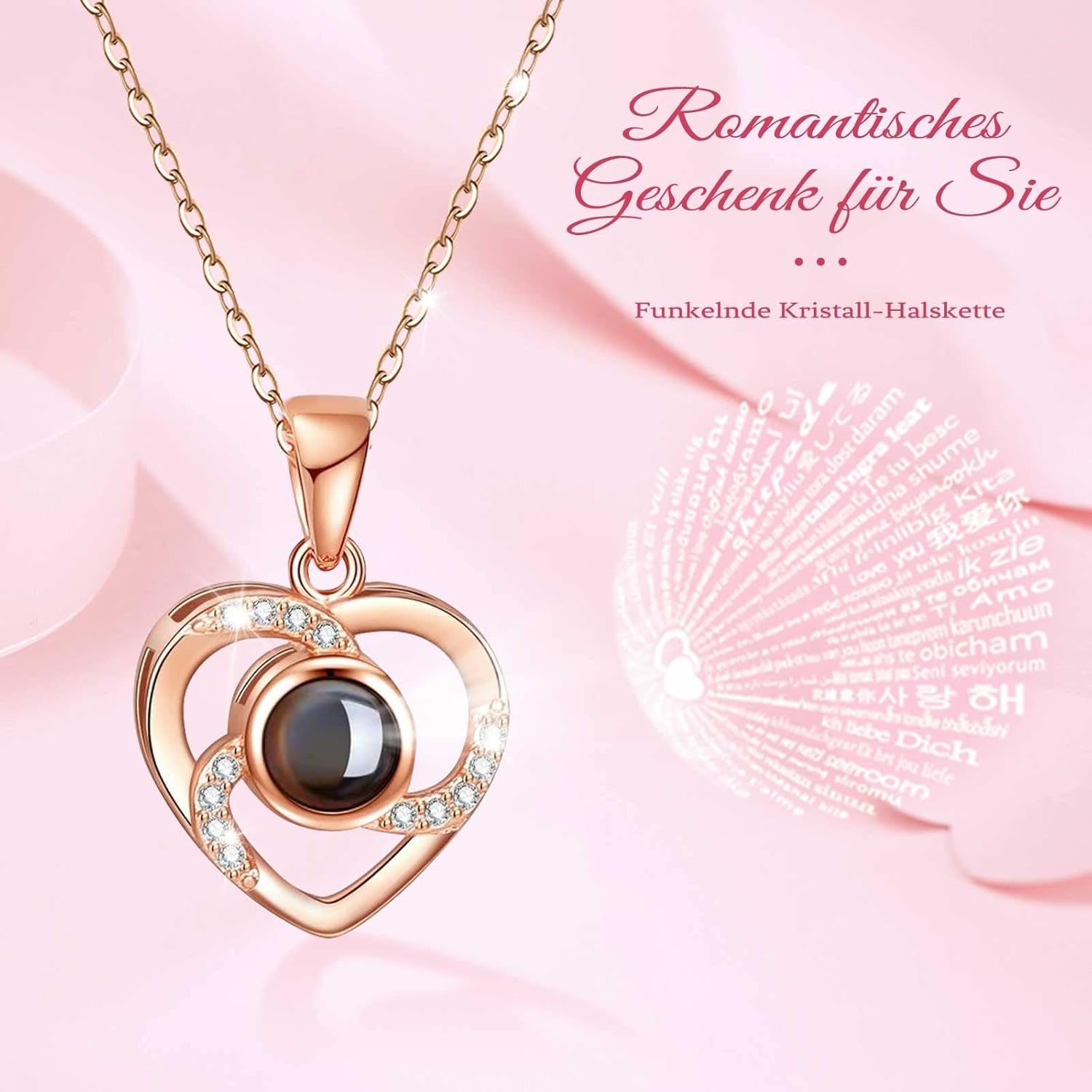 Preserved Real Rose Handmade Eternal Rose with Love You Necklace 100 Languages Gifts for Valentines Day Anniversary Wedding Romantic Gifts for Her