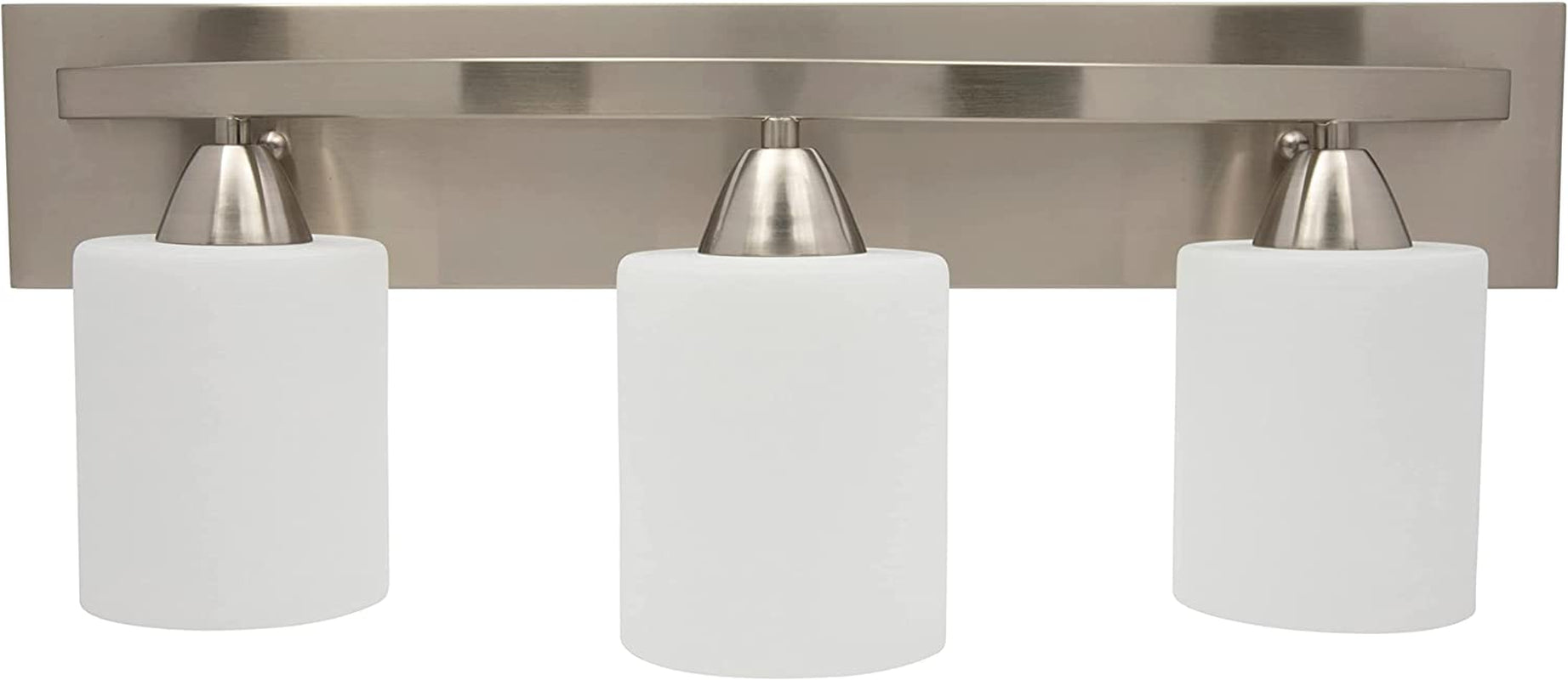 Vanity Light Fixture - Interior Bathroom Lighting Bar with Modern Milk Glass Shade - Bathroom Lights over Mirror Fixture for Powder Room - Brushed Nickel, 3 Lights, E26, Bulbs Not Included