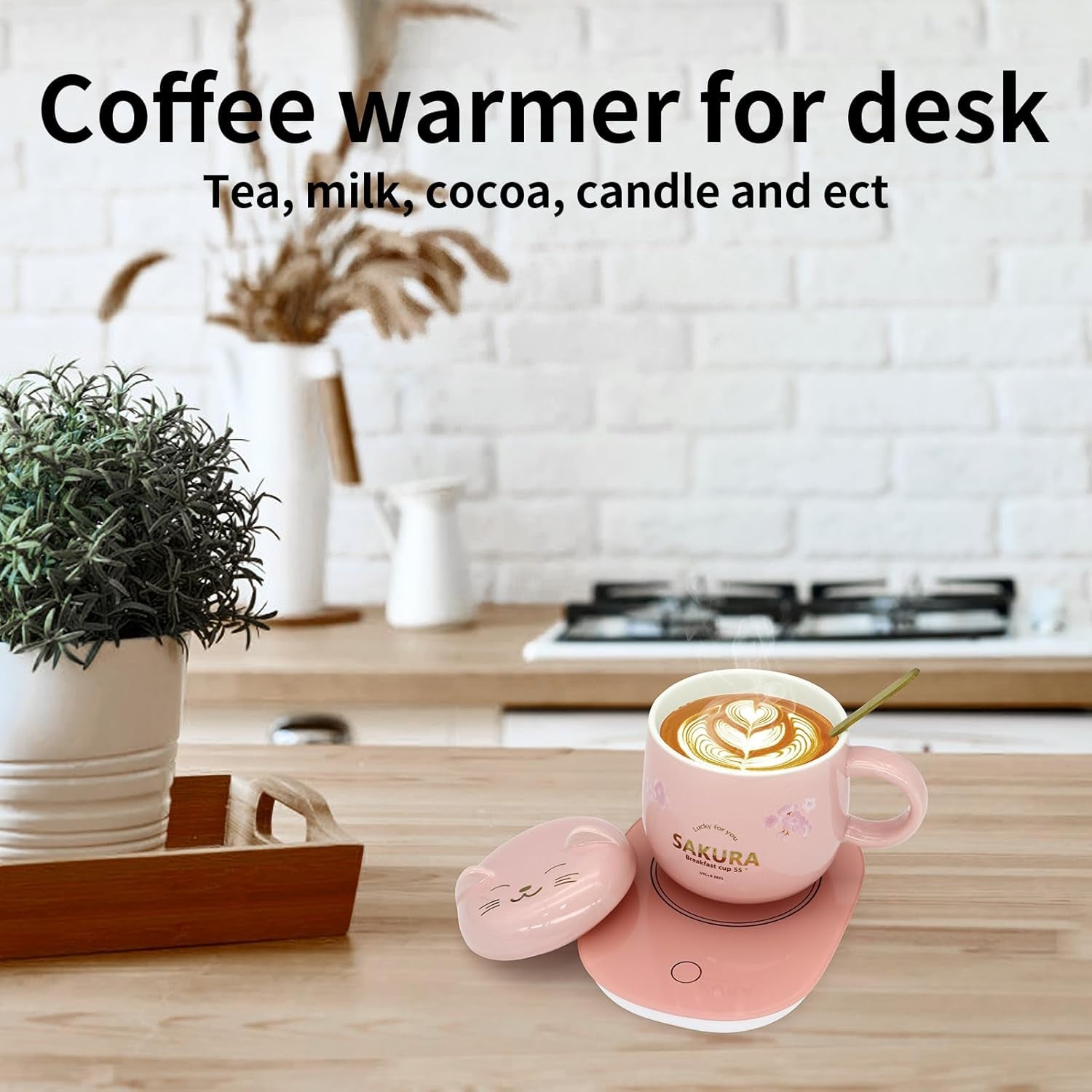 Cute Cat Mug Warmer - Pink Coffee Cup Warmer with Gift Box