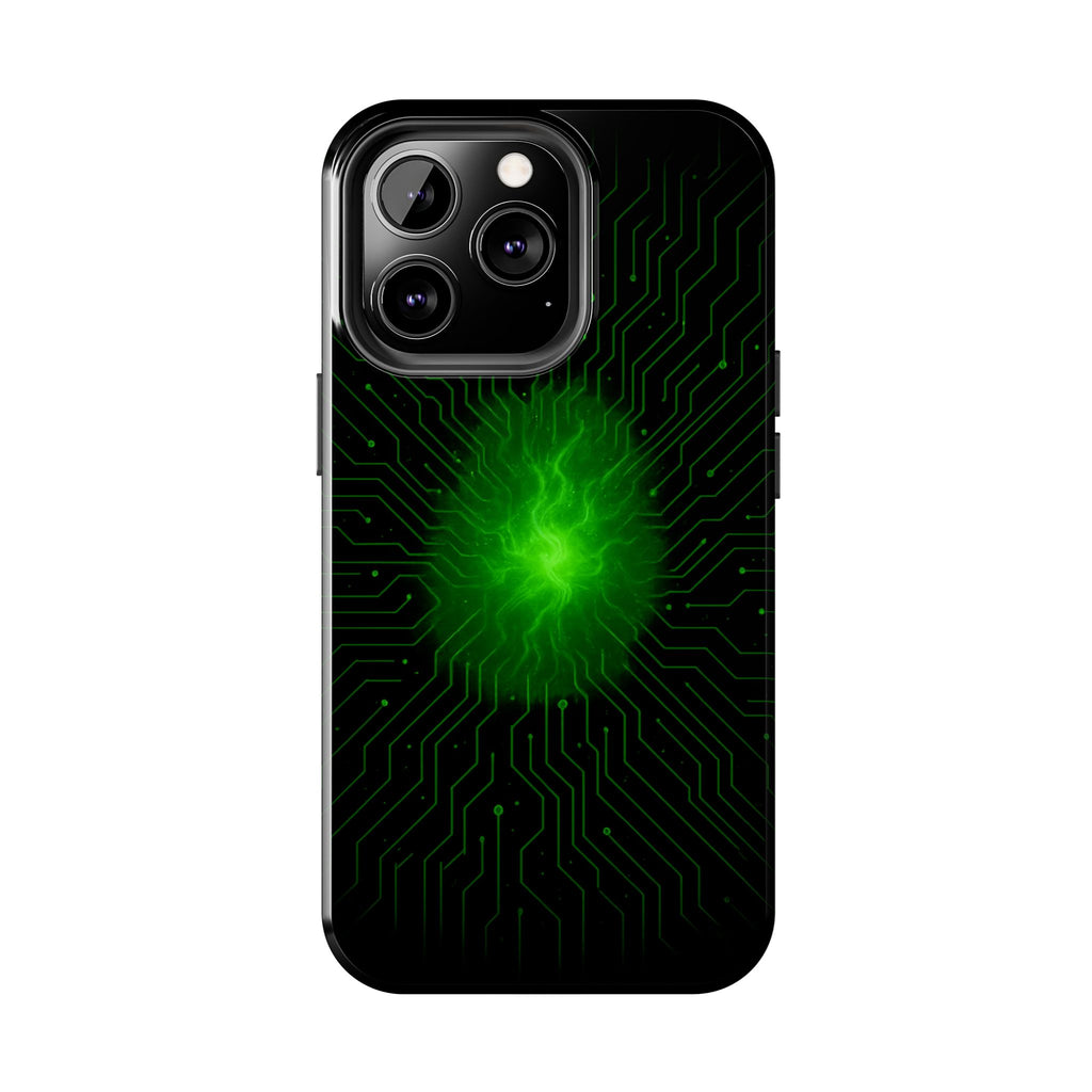 Tough Phone Case — Neon Green Energy Circuit Design