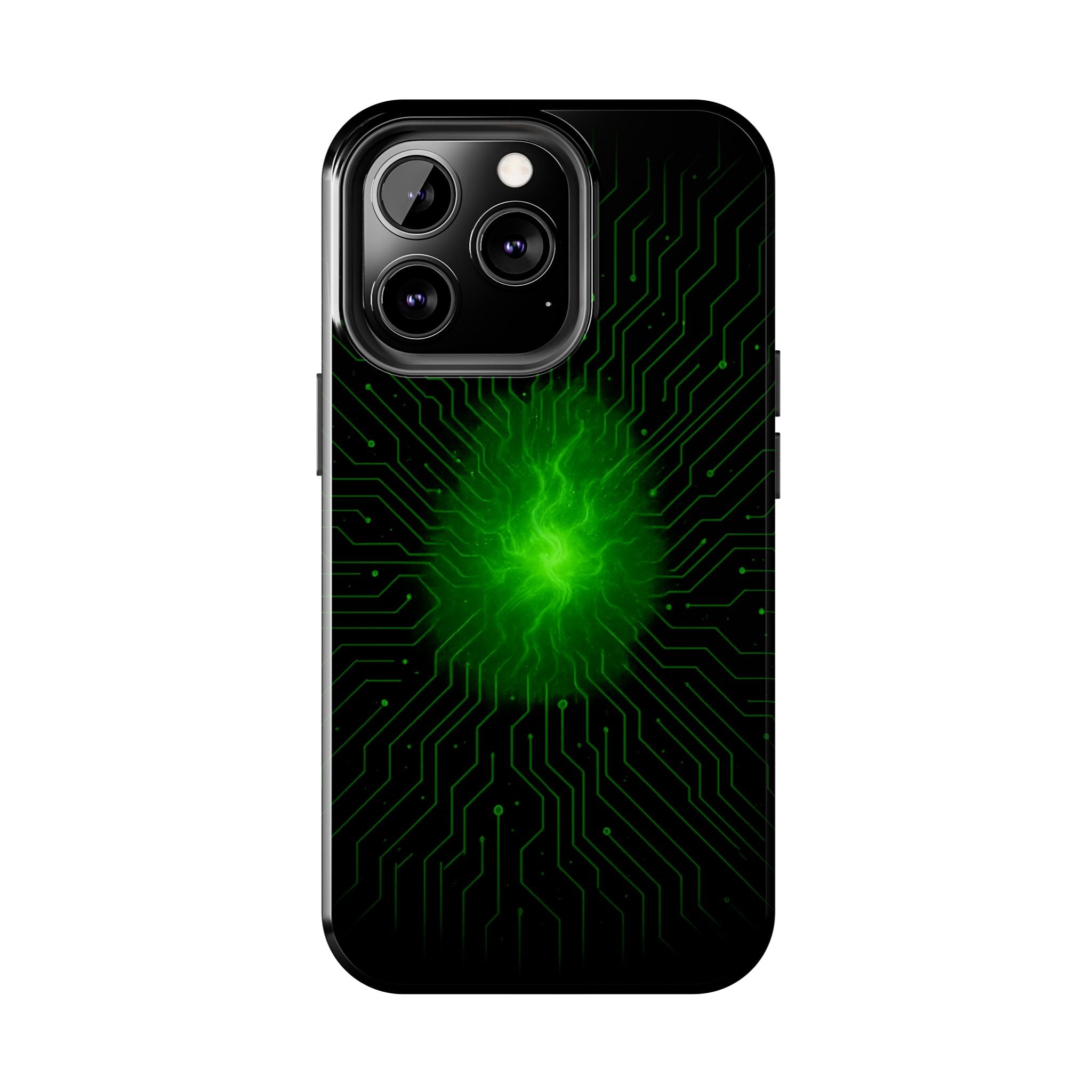Tough Phone Case — Neon Green Energy Circuit Design