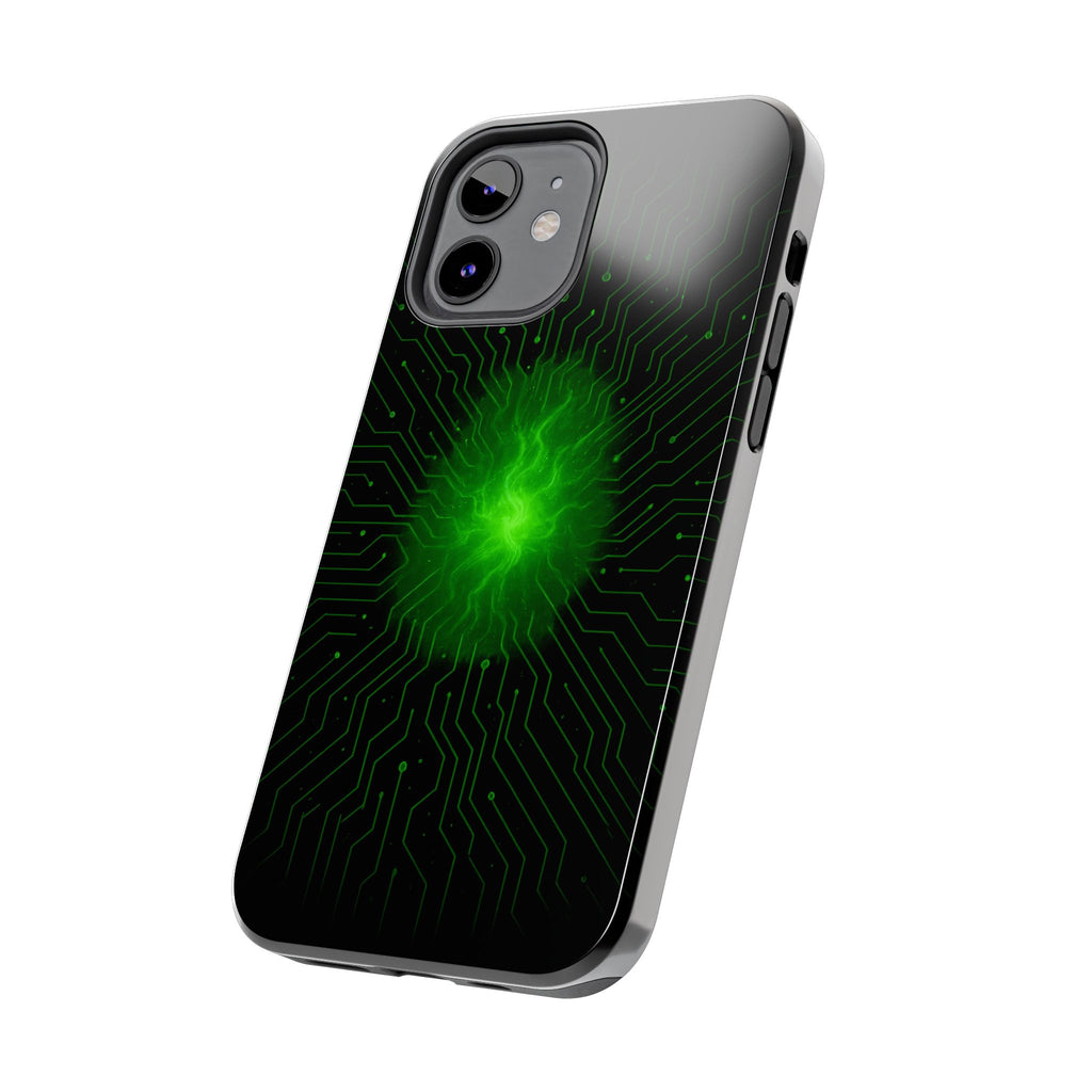 Tough Phone Case — Neon Green Energy Circuit Design