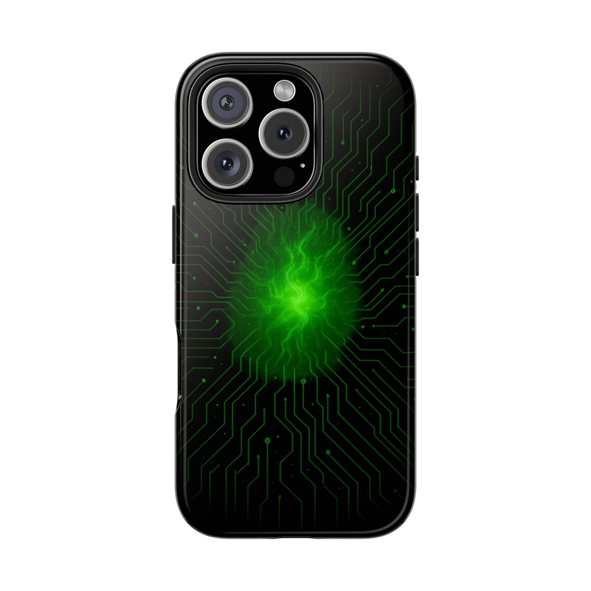 Tough Phone Case — Neon Green Energy Circuit Design