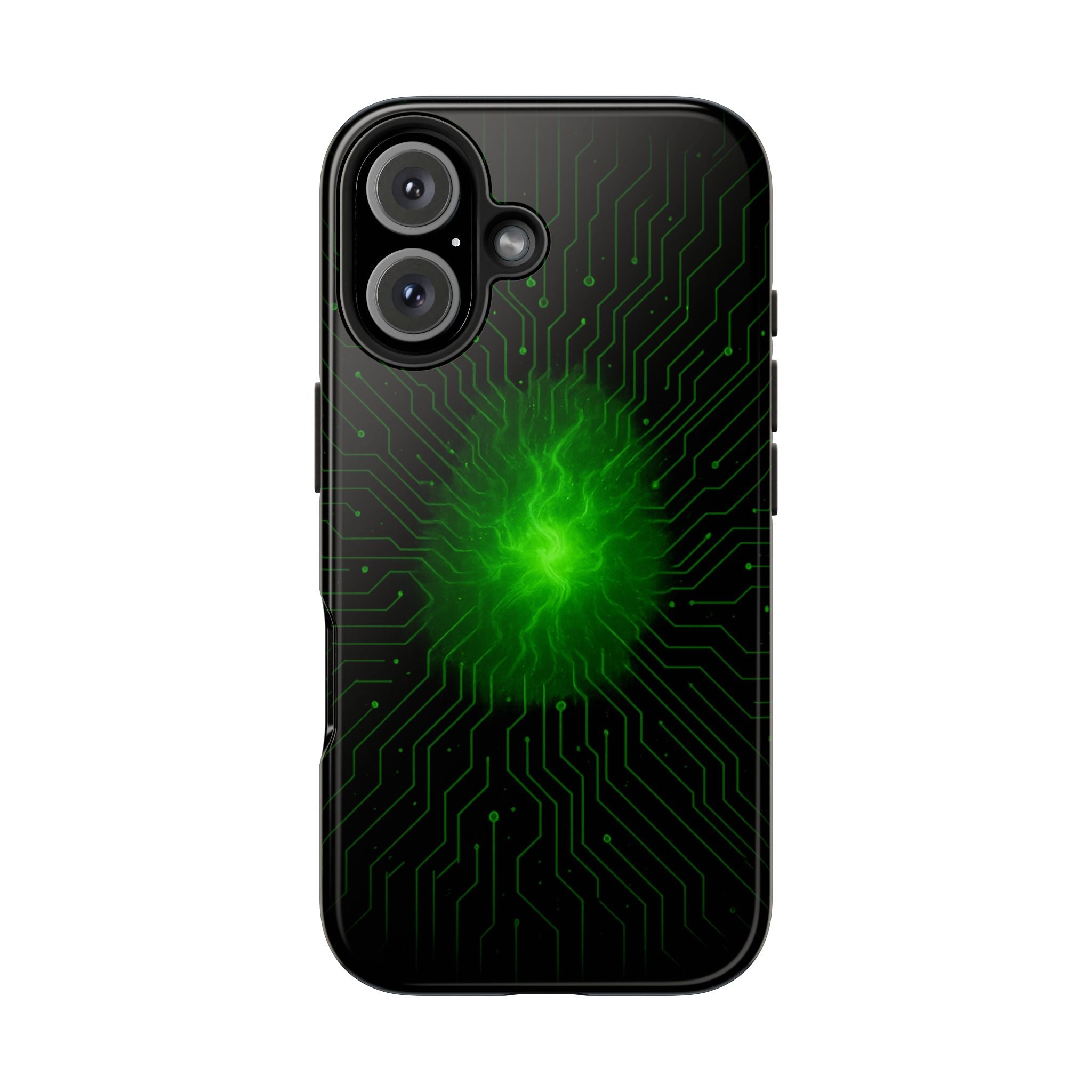 Tough Phone Case — Neon Green Energy Circuit Design