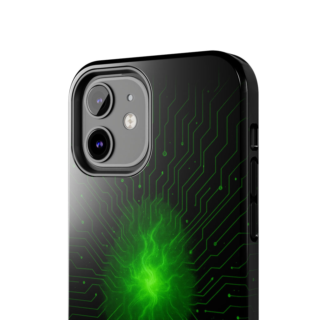 Tough Phone Case — Neon Green Energy Circuit Design