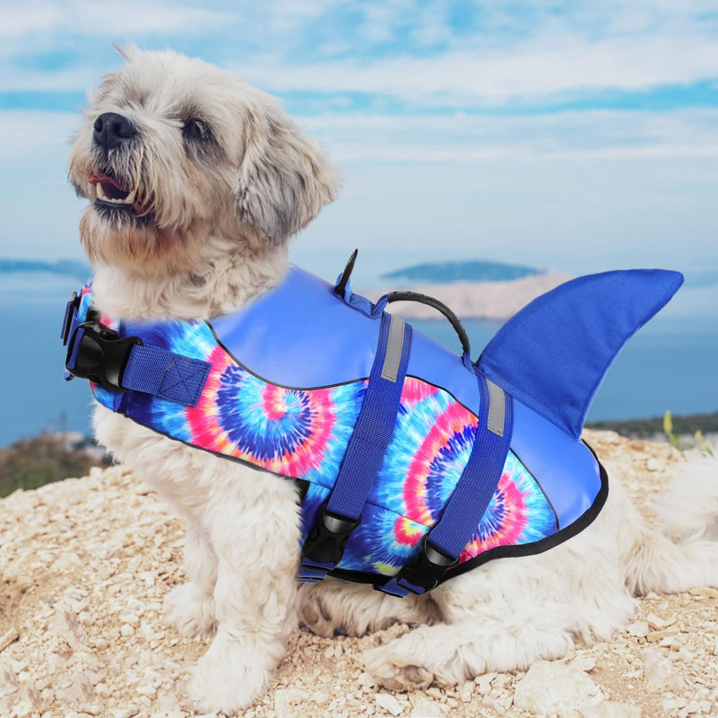 Dog Life Jacket - Pet Safety Vest for Swimming & Boating, Shark Life Jacket with Floatation, Dog Lifesavers Swimsuits for Small Medium Large Dogs (Blue Bandhnu, XL)