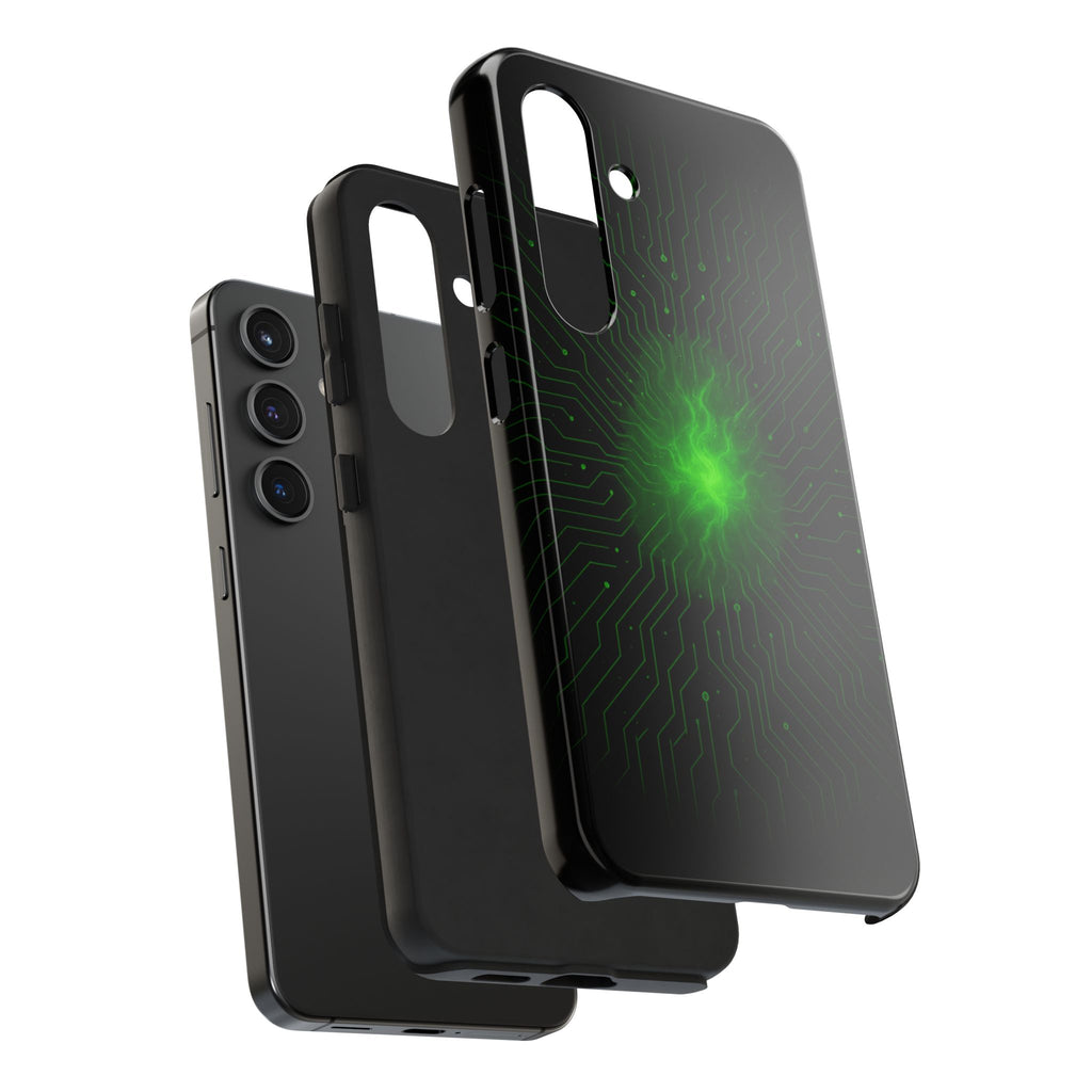 Tough Phone Case — Neon Green Energy Circuit Design