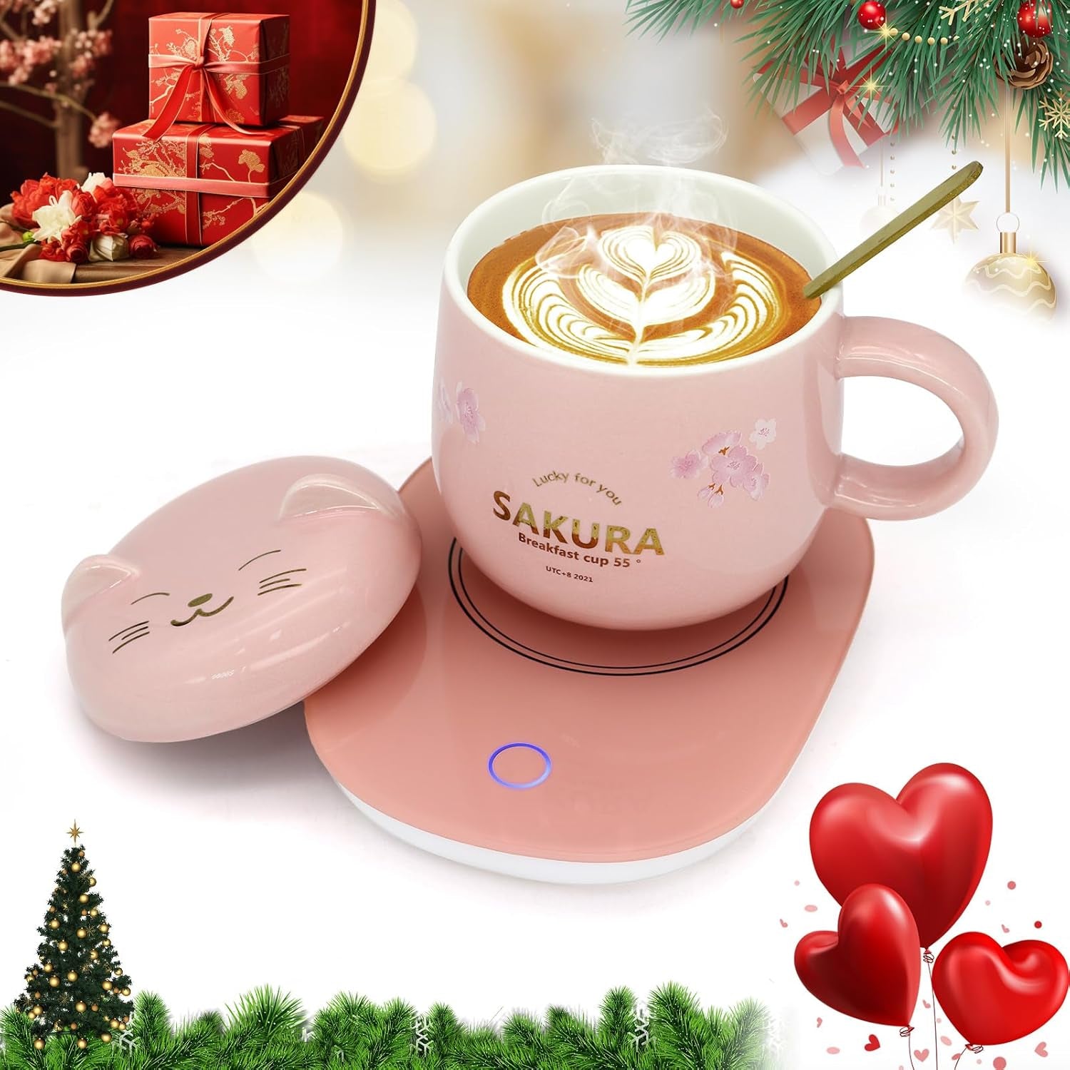 Cute Cat Mug Warmer - Pink Coffee Cup Warmer with Gift Box