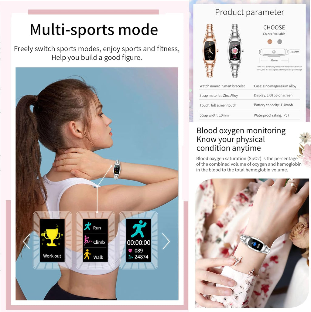 Smart Watch for Women, Smartwatch for Android and Ios Phones Waterproof Fitness Tracker with Blood Pressure Heart Rate Blood Oxygen Sleep Monitor Message Notification Sport Pedometer for Women