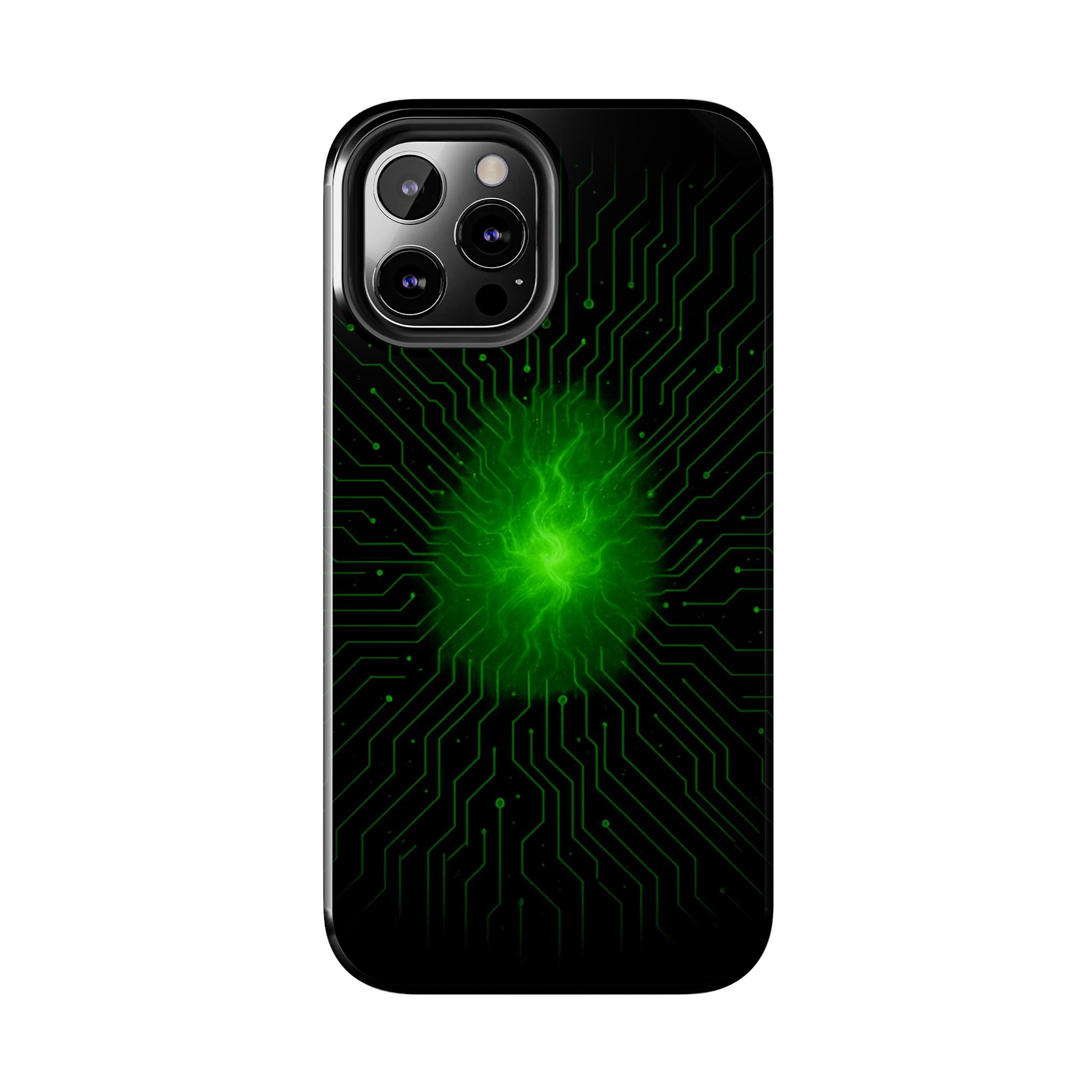 Tough Phone Case — Neon Green Energy Circuit Design