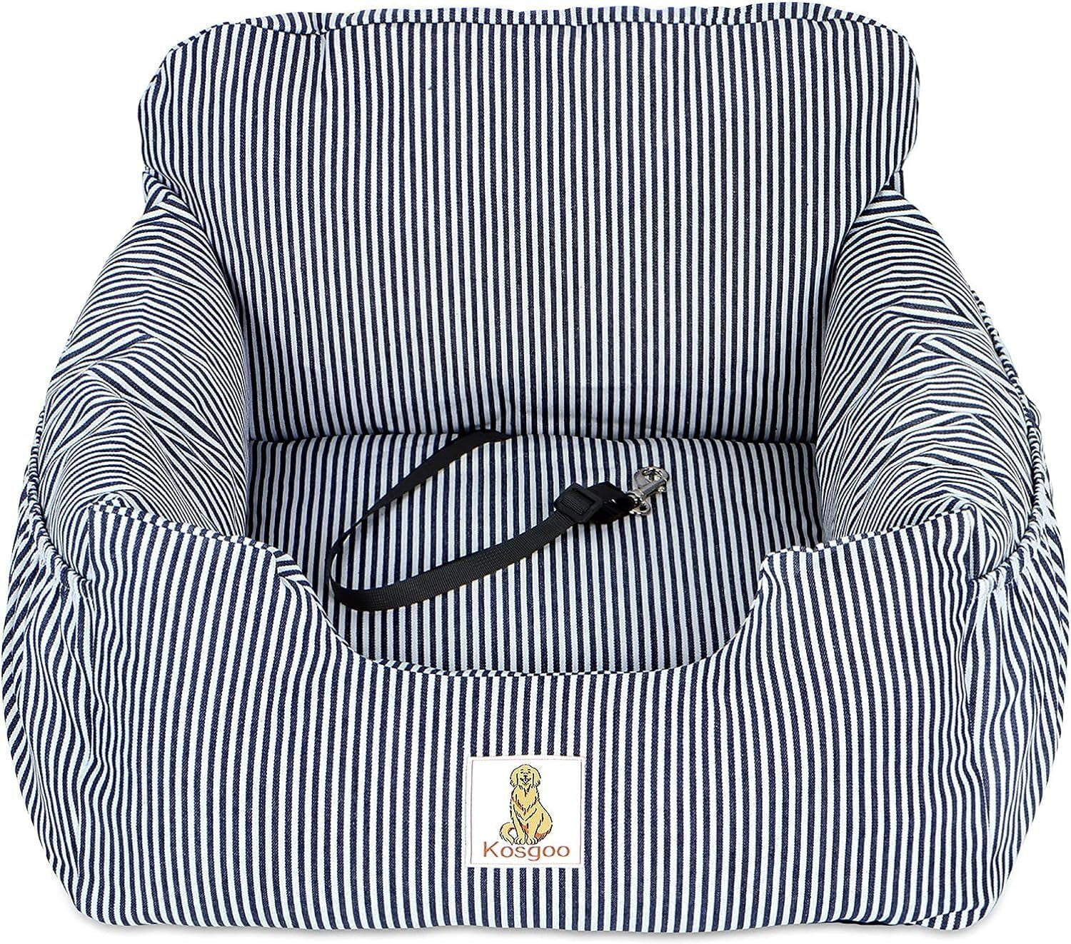 Dog Car Seat for Small Dogs,Fully Detachable and Washable Puppy Dog Booster Seats with Storage Pockets and Clip-On Safety Leash,Non-Slip Base Dog Bed Dual-Use for Car and Home (Blue)