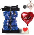 Blue Rose Bear Anniversary Flowers Gift for Her, Anniversary Rose Gifts for Wife Flower Bear, Rose Teddy Bear with Box Lights Necklace Balloon Card, Cute Romantic Love Gifts & Decorations