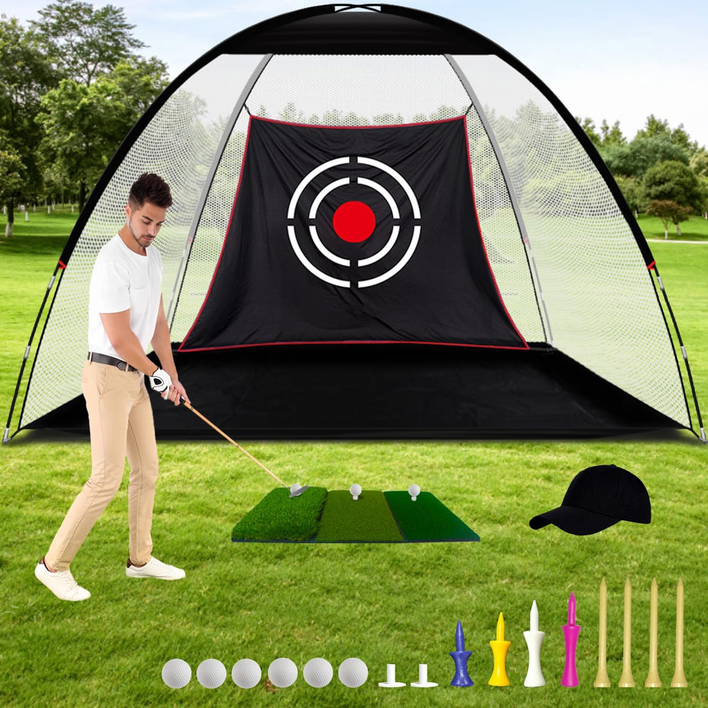 Golf Net for Backyard Practice: Hitting Net with Mat & Target – Training for Driving Chipping Swing Golf Gift for Dad Husband Men