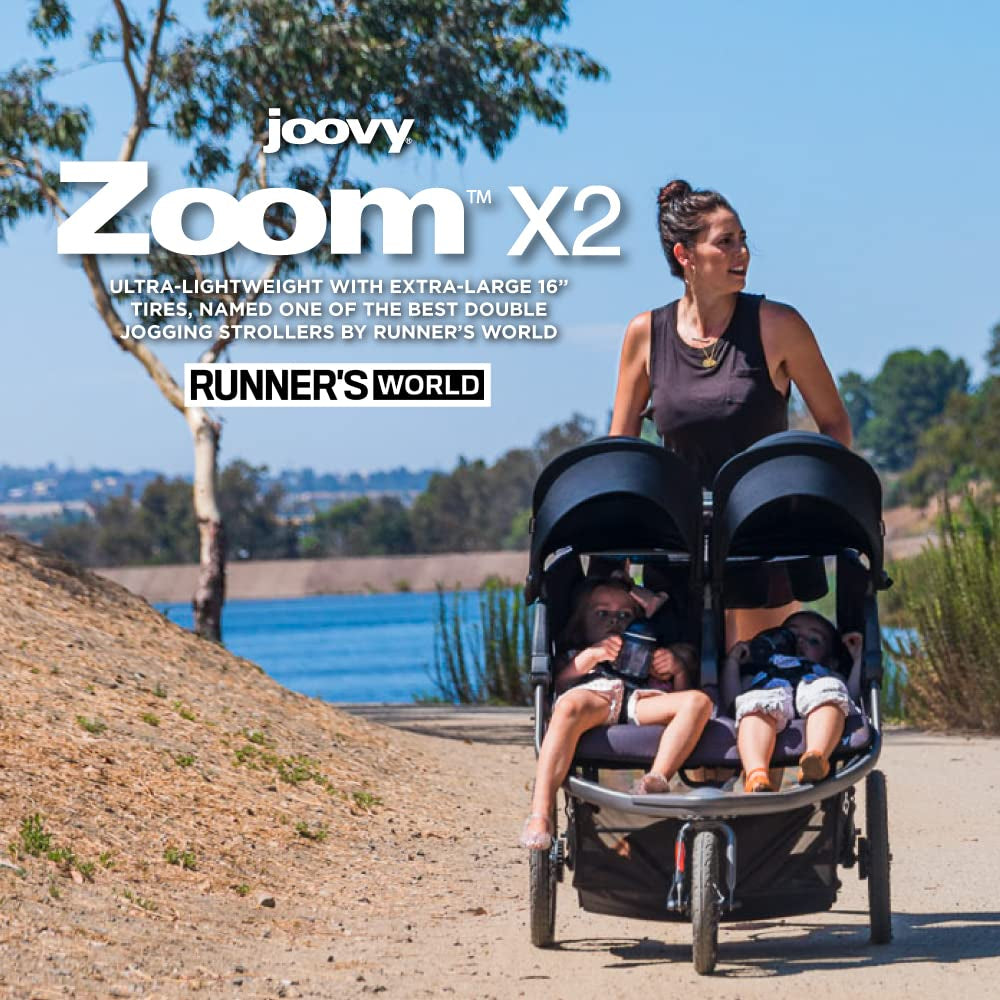 Zoom X2 Lightweight Performance Double Jogging Stroller Featuring Extra-Large Pneumatic Tires with Air Pump Included, Locking and Swiveling Front Tire, and Easy One-Handed Fold, Forged Iron
